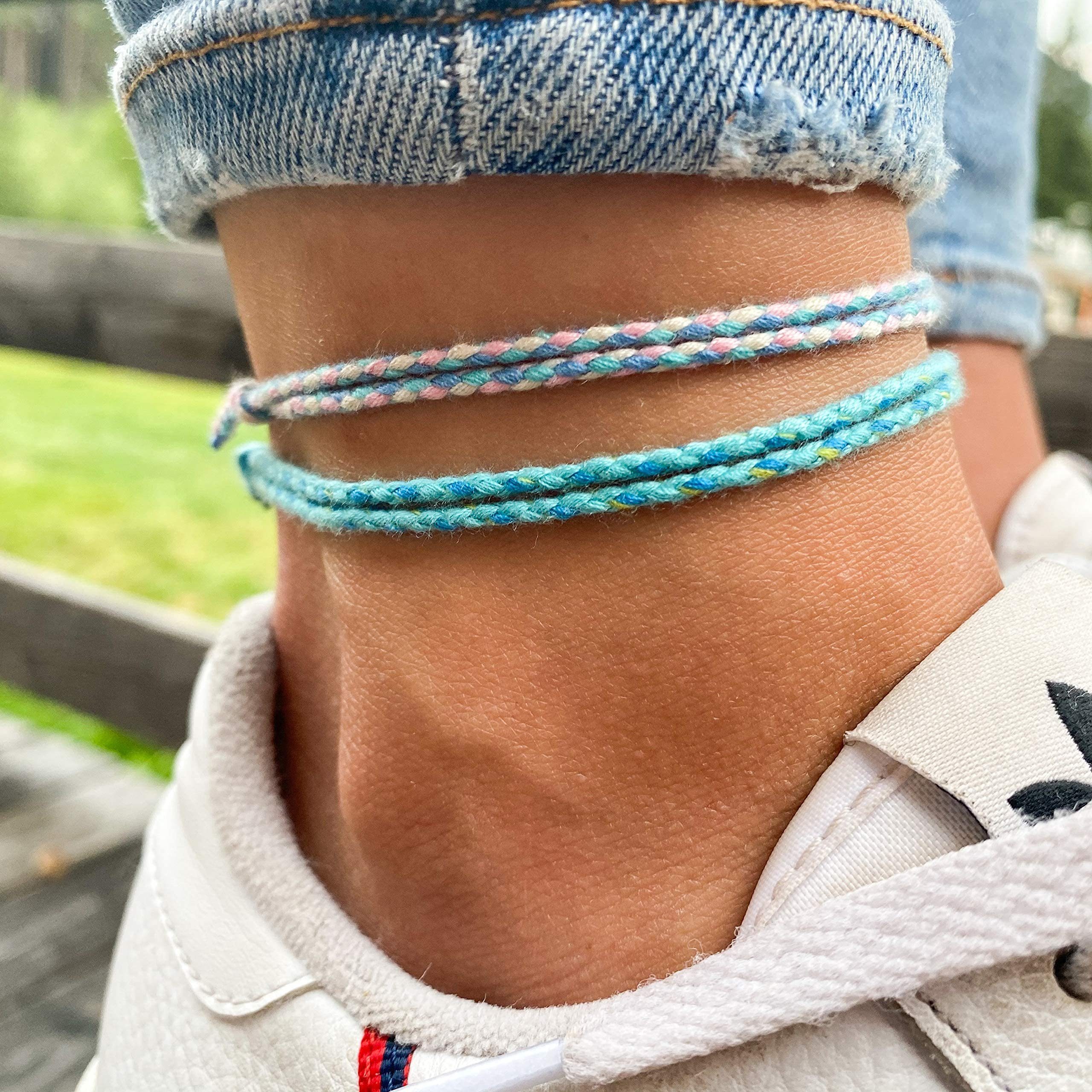 Made by Nami Fußketten Set Surfer Fußband 2er Set Boho Fußkettchen Baumwolle Damen & Mädchen (Set, 2), Unisex Verstellbar Wasserfest Geflochten