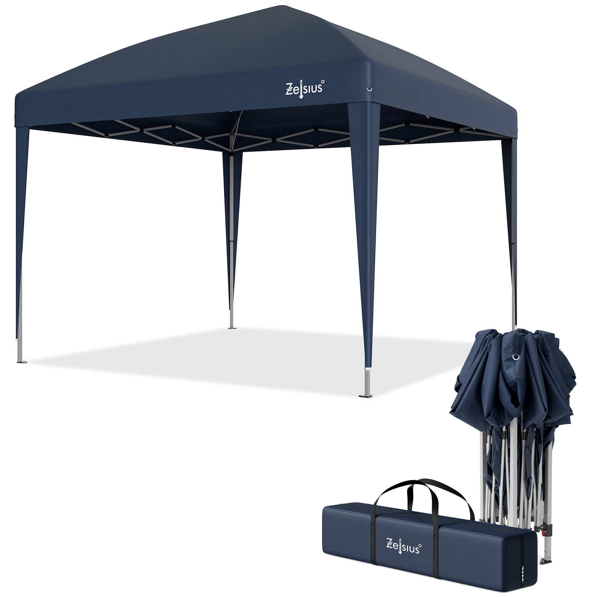 Zelsius Faltpavillon Faltbarer Pavillon 3 x 3 m, Blau, Pop-Up Faltpavillon, Gartenzelt, Löcher in den Füßen zur sicheren Befestigung mit Heringen