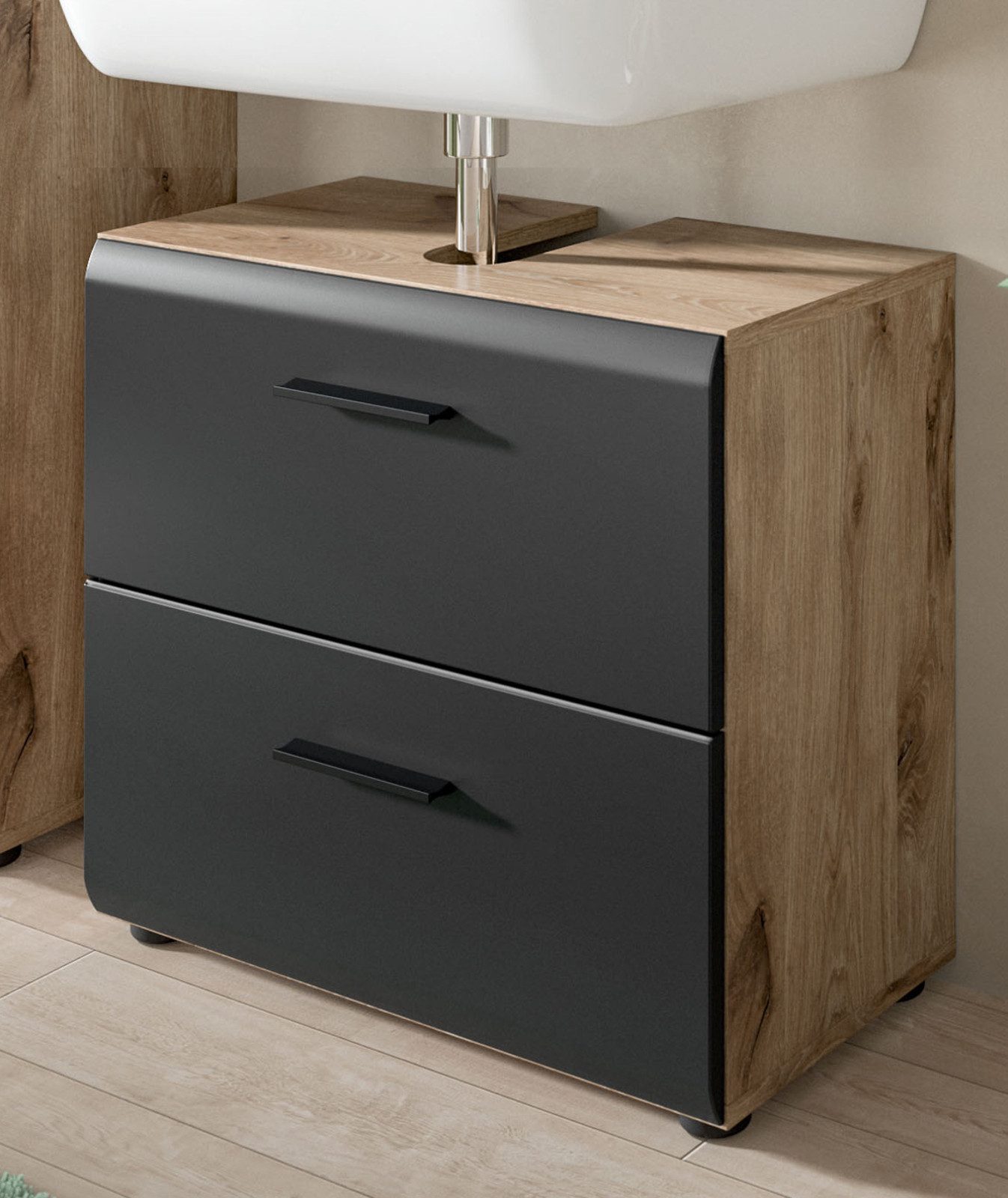 Inn.Furn Waschbeckenunterschrank Cover (Badschrank Schwarz und Eiche, 60 x günstig online kaufen