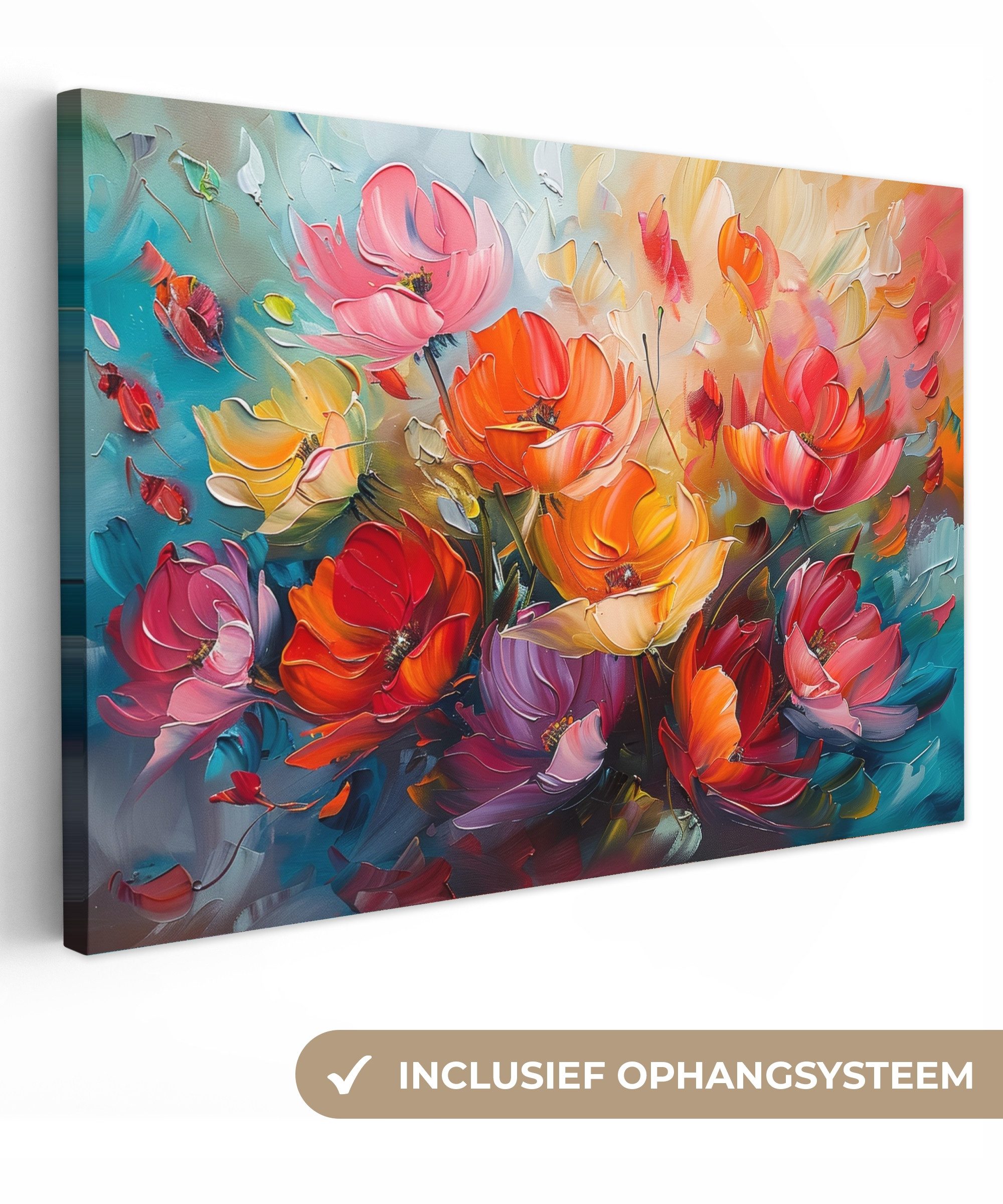 OneMillionCanvasses® Leinwandbild Blumen - Bunt - Malerei - Abstrakt - Kunst, Fotodruck (1 St), Leinwand Bilder Klein, Wand Dekoration Aesthetic 30x20 cm