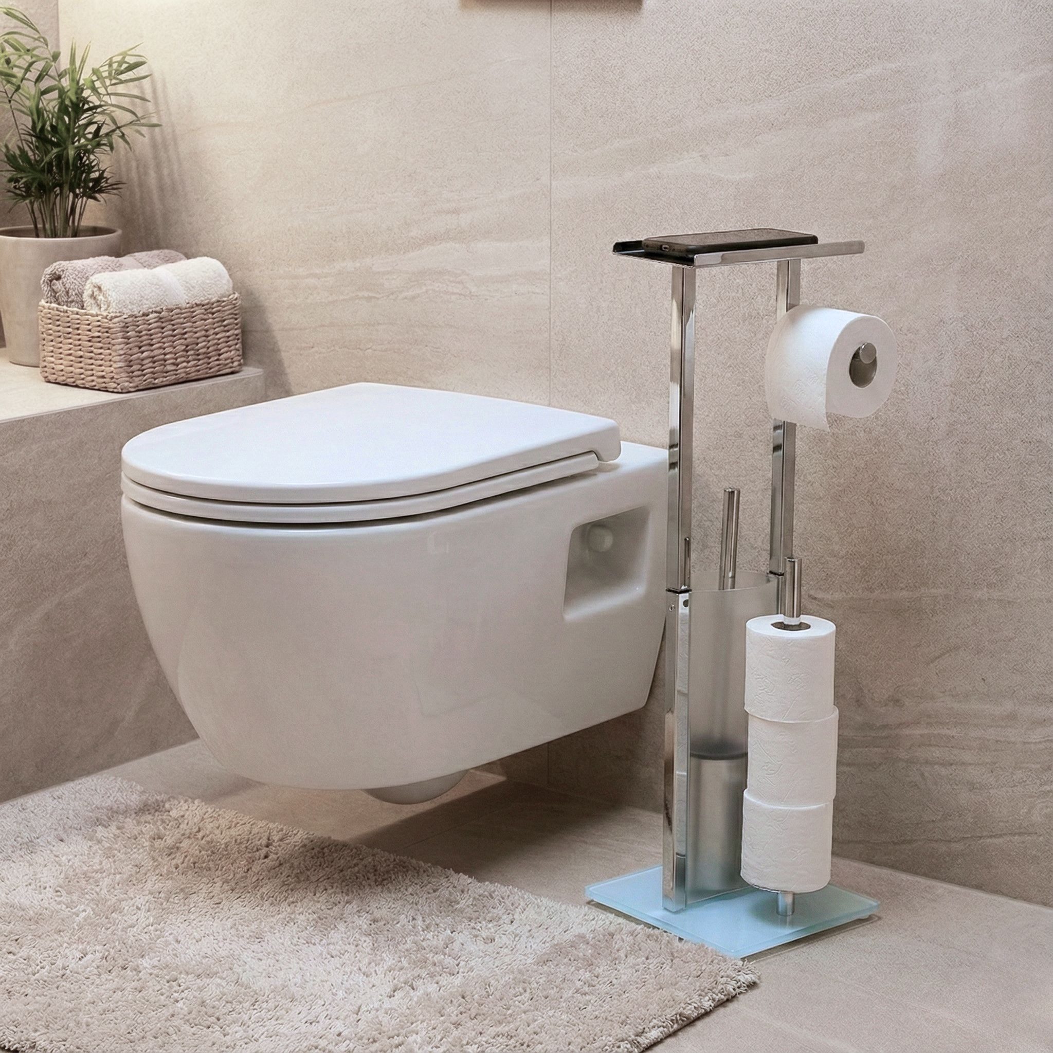NUXIO WC-Reinigungsbürste WC-Garnitur mit Papierhalter und Handyablage HYLLA, 65 cm, Badezimmer in allen Wohnstilen, (WC-Bürste)