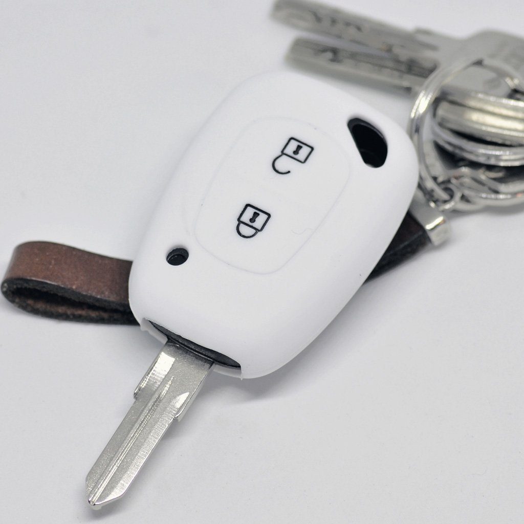 mt-key Schlüsseltasche Autoschlüssel Softcase Silikon Schutzhülle Weiß, für Renault Kangoo Trafic Master OPEL Movano Vivaro Nissan Interstar