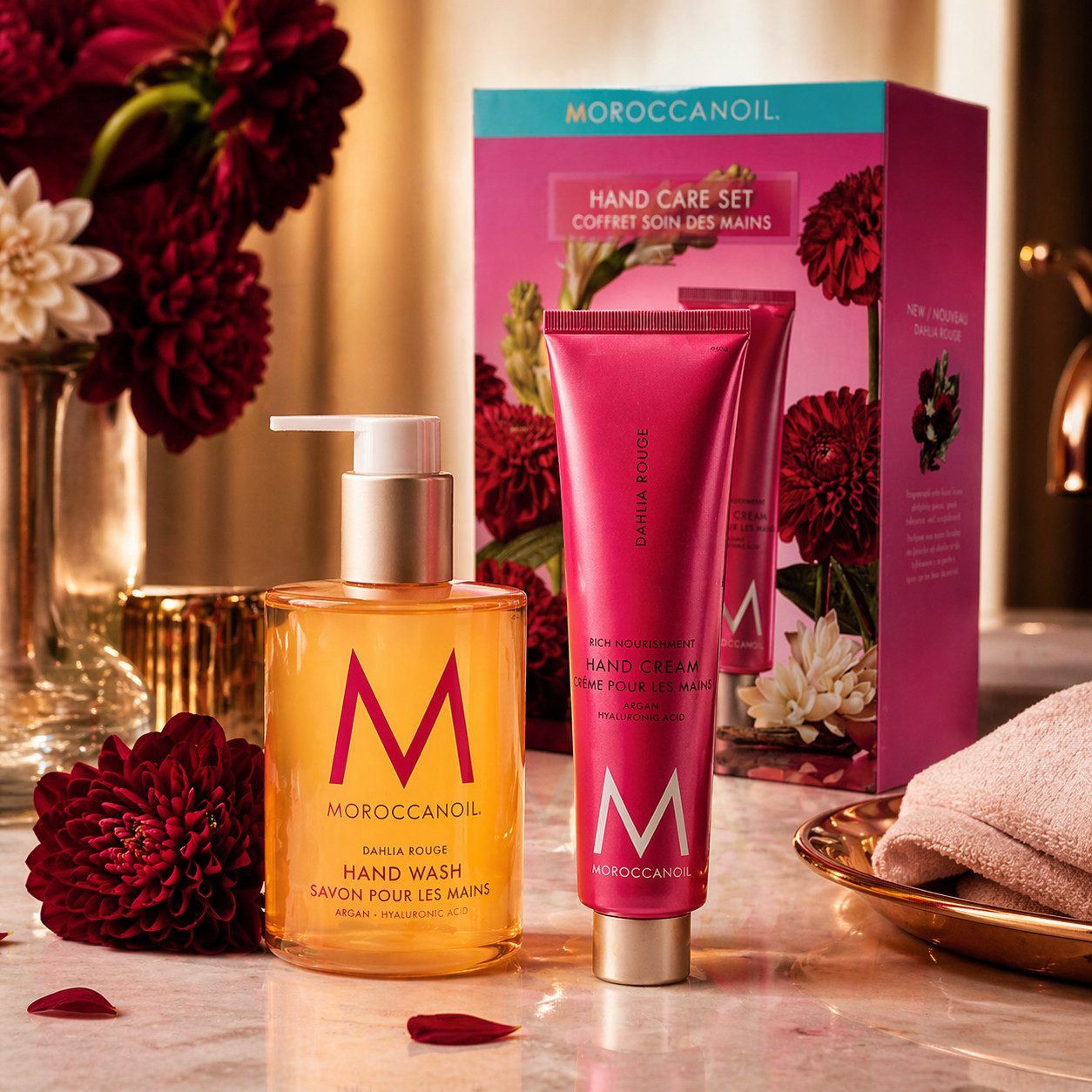 moroccanoil Handpflege-Set Dahlia Rouge Handcare Set - Hand Wash + Hand Cream, 2-tlg., mit Arganöl angereichert