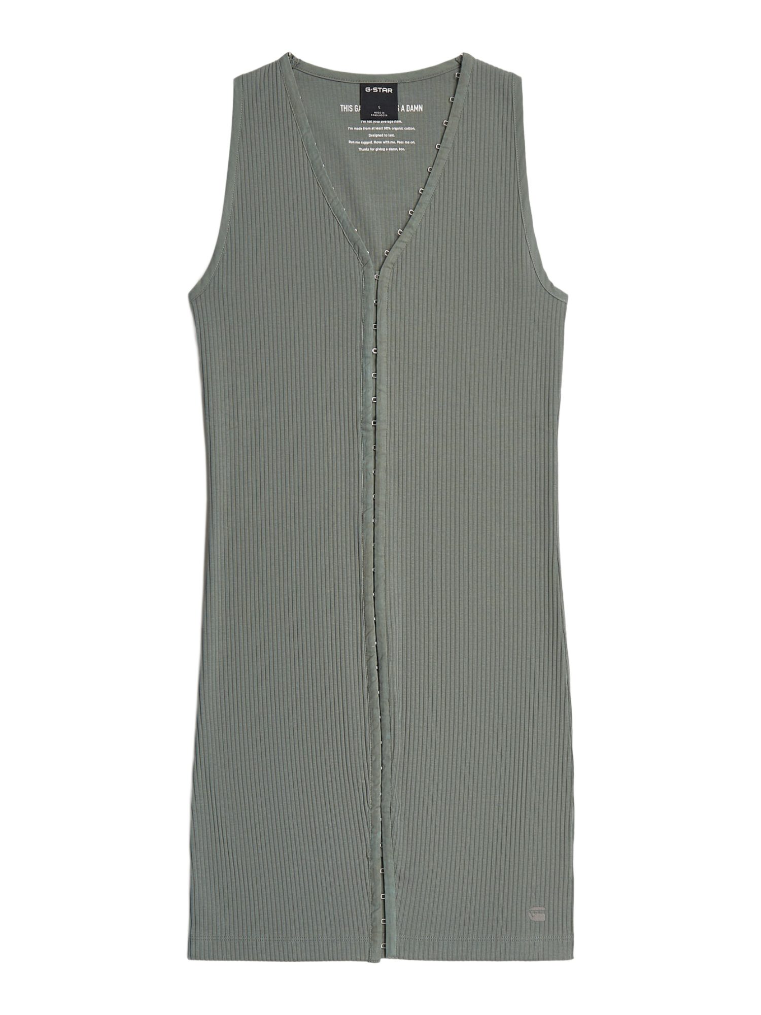 G-STAR Midikleid grün,Casual,Baumwolle,Strukturiert,V-Ausschnitt,Ärmellos,Slim Fit