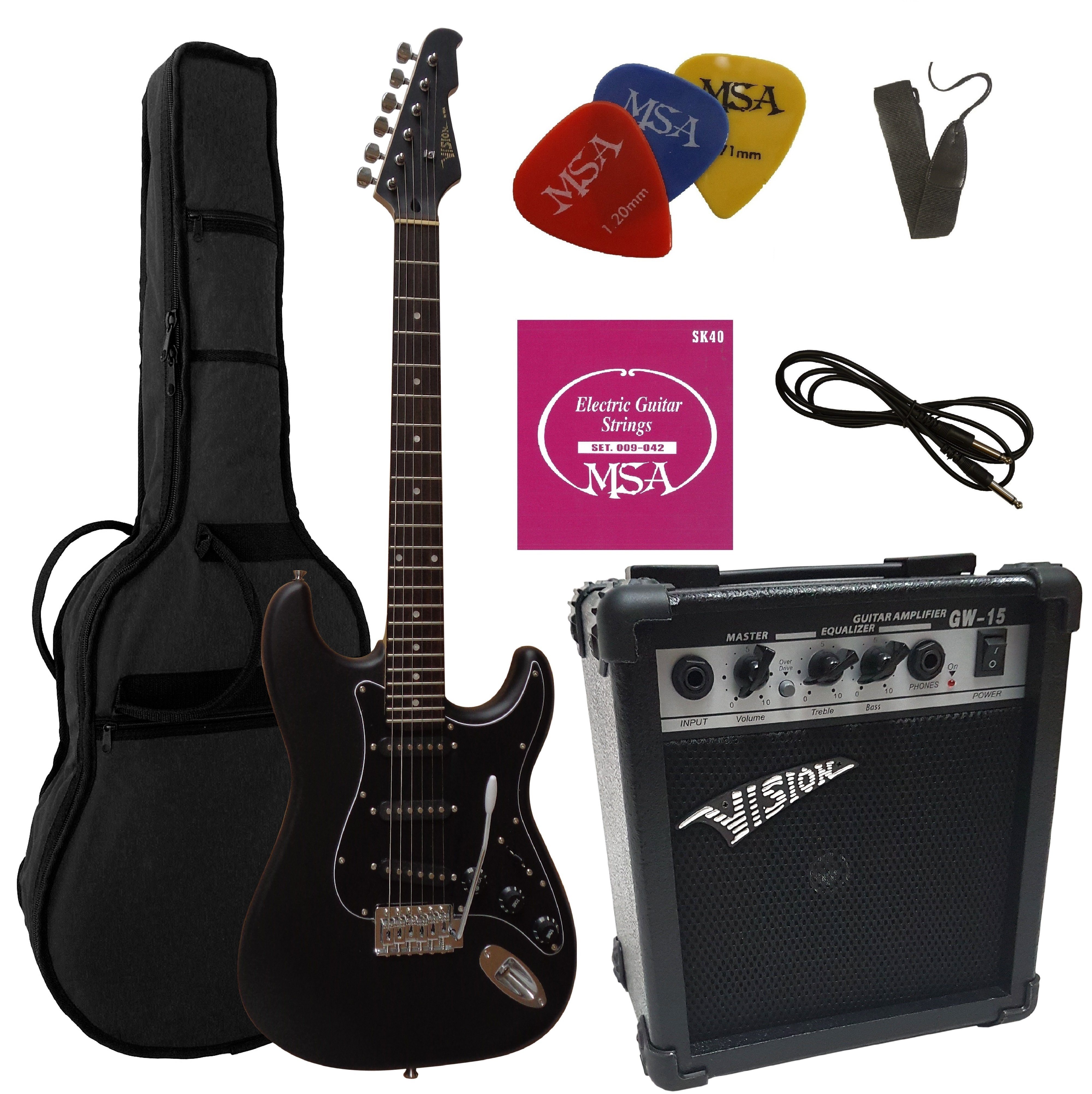 MSA E-Gitarre ST5, Elektrogitarre im Set, mit 20 Watt Verstärker, Tasche, Band,Saiten, 3xPik, Tremolo