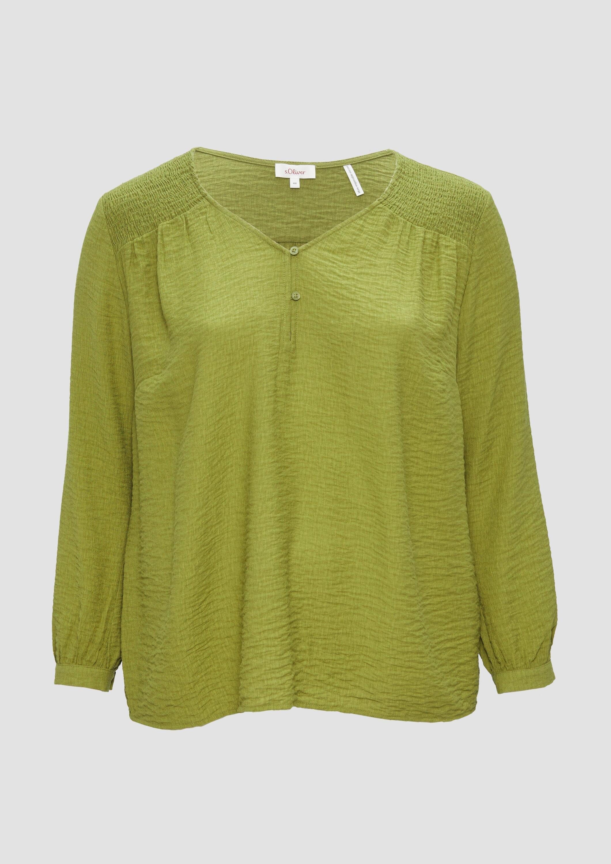 s.Oliver Langarmbluse Bluse Strukturierte Bluse aus Viskosemix mit Smok Detail