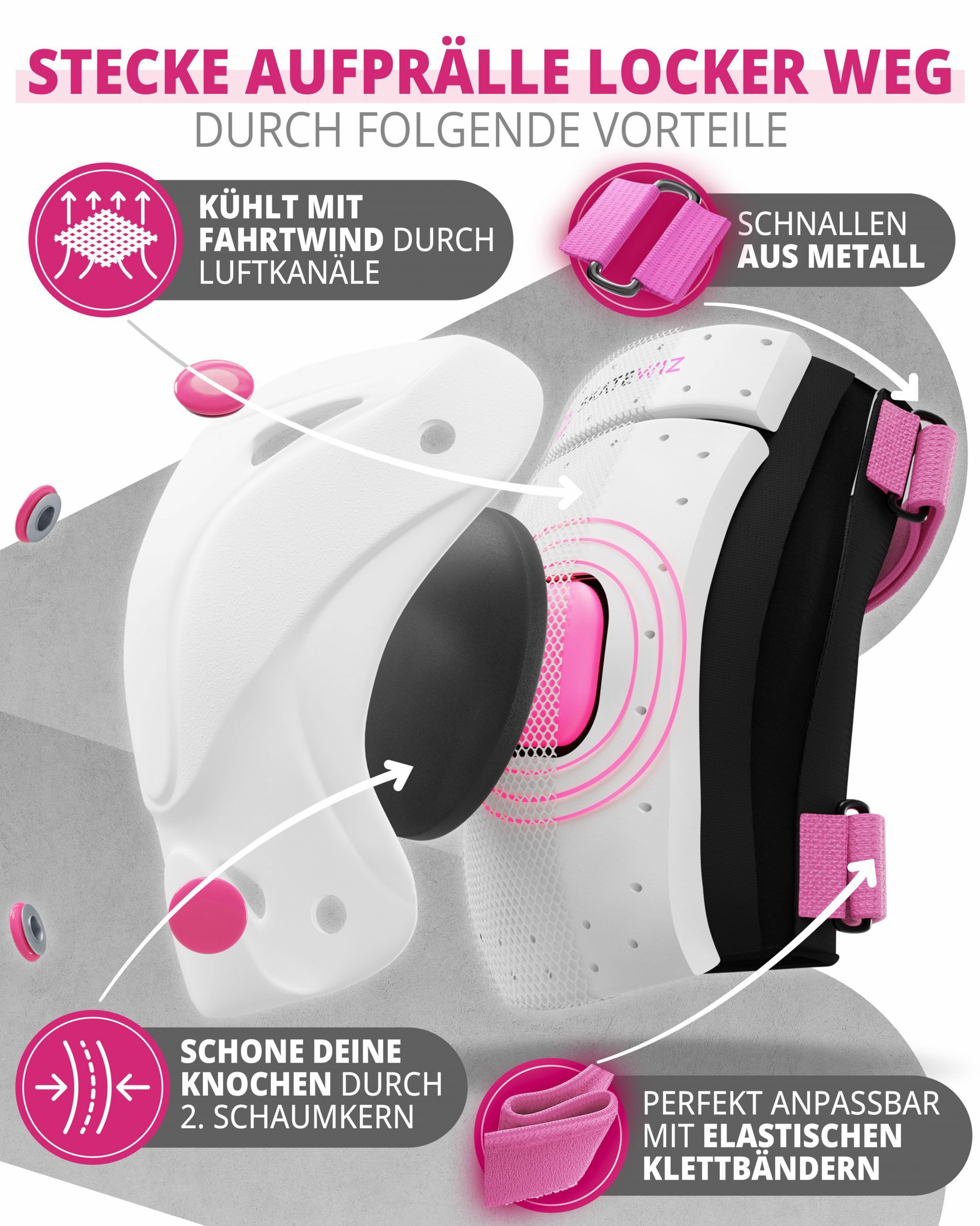 SKATEWIZ Protektoren-Set Schützer Skateboard ab 8 Jahre Protektoren Kinder und Erwachsene (Inline Skate Schonerset, 6-tlg., Knieschoner Geschenke für Kinder - I – Bild 4 von 5