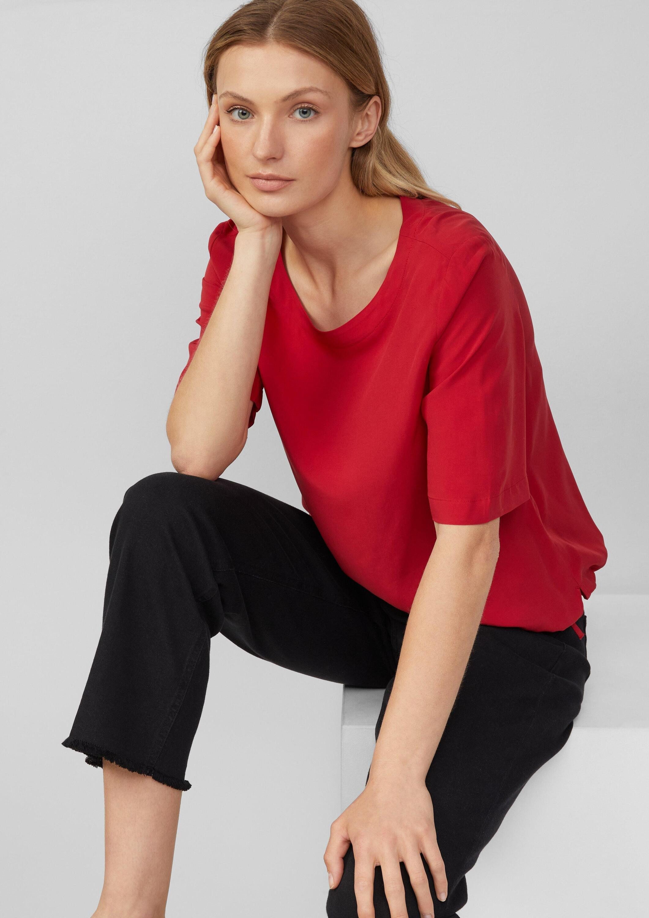 s.Oliver Kurzarmbluse Bluse Gemusterte Shirt-Bluse mit verstellbarem Saum günstig online kaufen