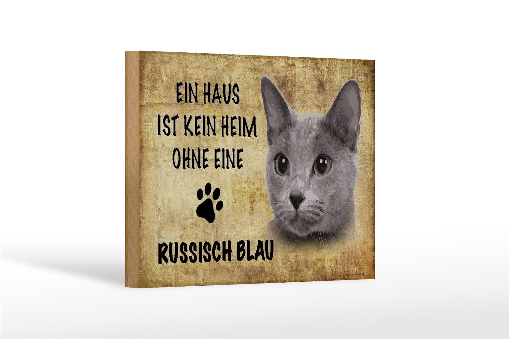 Femer GmbH Holzbild Spruch 18x12 cm russisch blau Katze, Sprüche Zitate Lustiges (1 St), Glatte Holzfaserplatte (MDF), vorn beschichtet