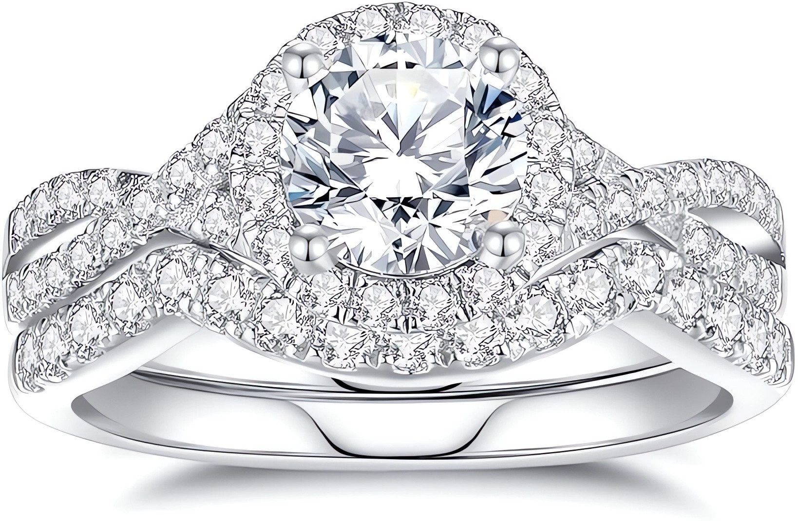 Jumpeak Diamantring Diamant,Damen Verlobungsring Set,Eheringe,Doppelringe,Frauen Geschenk (Set, 1Karat, E, VS1, 3EX, 14K), Labordiamant, 585 Gold Ringe, Promise ring, Gedenkgeschenk, Luxuriös