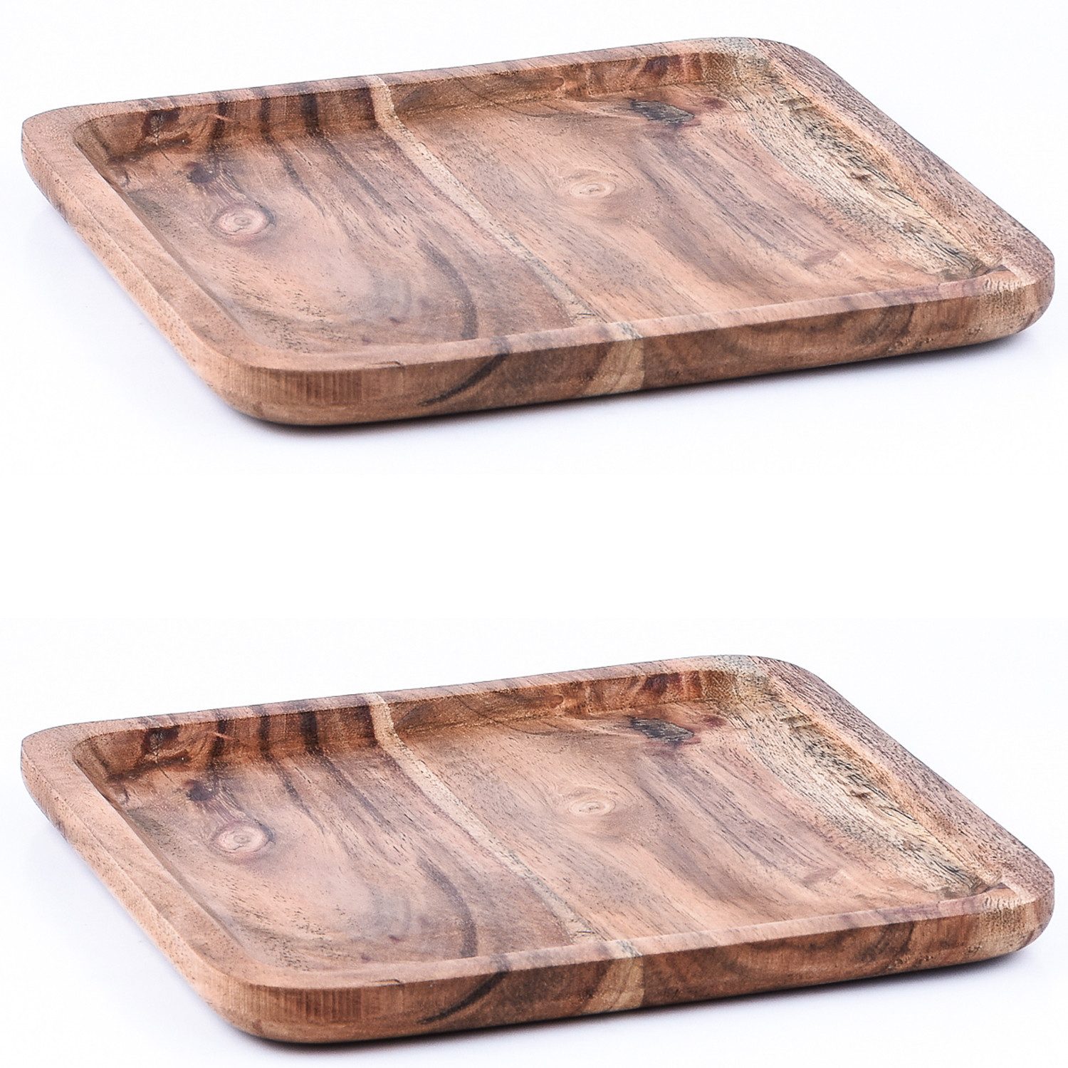 Marrakesch Orient & Mediterran Interior Dekotablett 2er Set Akazienholz Schlüsselschale tablett Anea handgefertigt 20 cm (2 St), Handarbeit