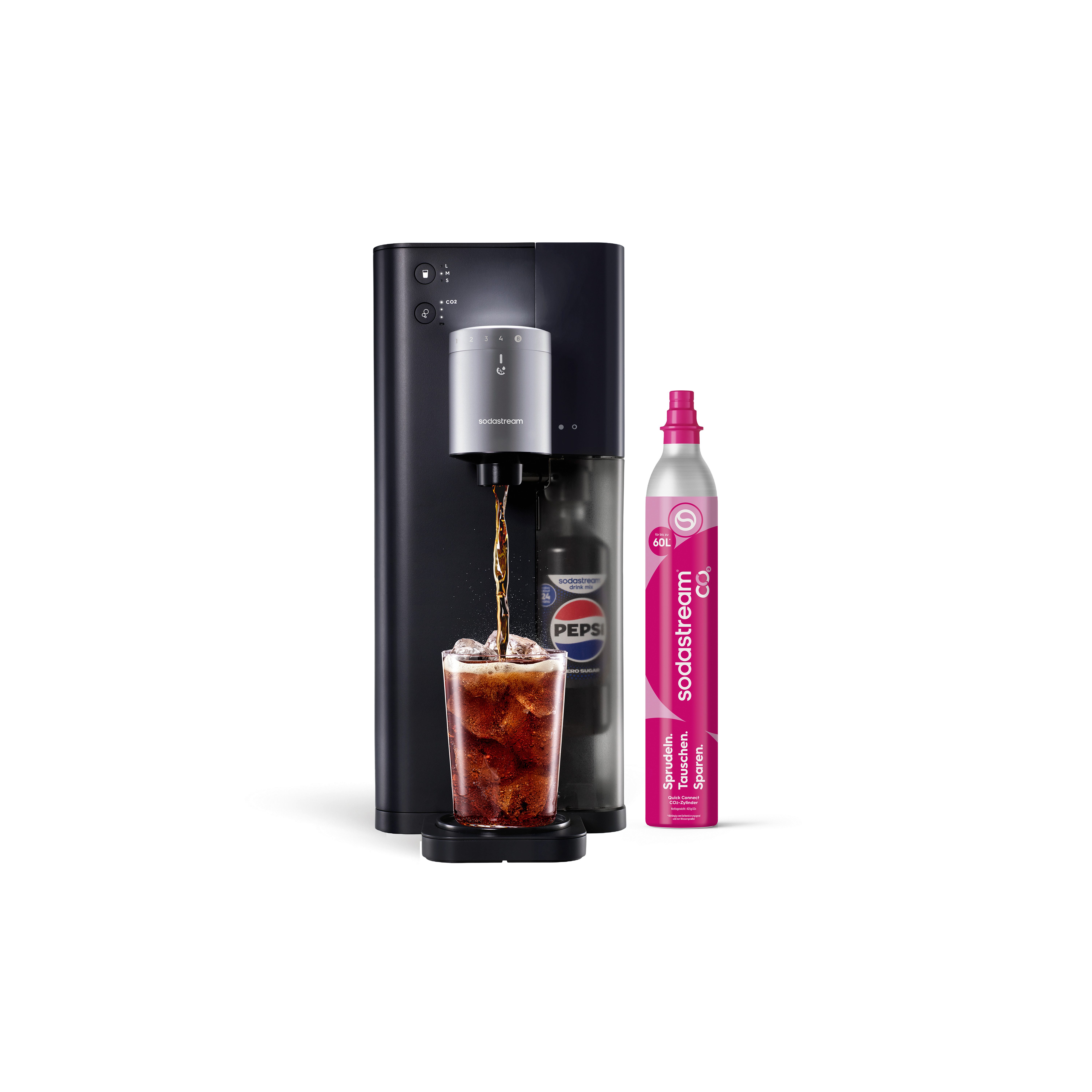 SodaStream Wassersprudler Ultimate Multi-Drink Wassersprudler, Standard Pack, (Set, 5-tlg), Für Wasser und weitere Getränke, 2 Flavor-Kappen inklusive