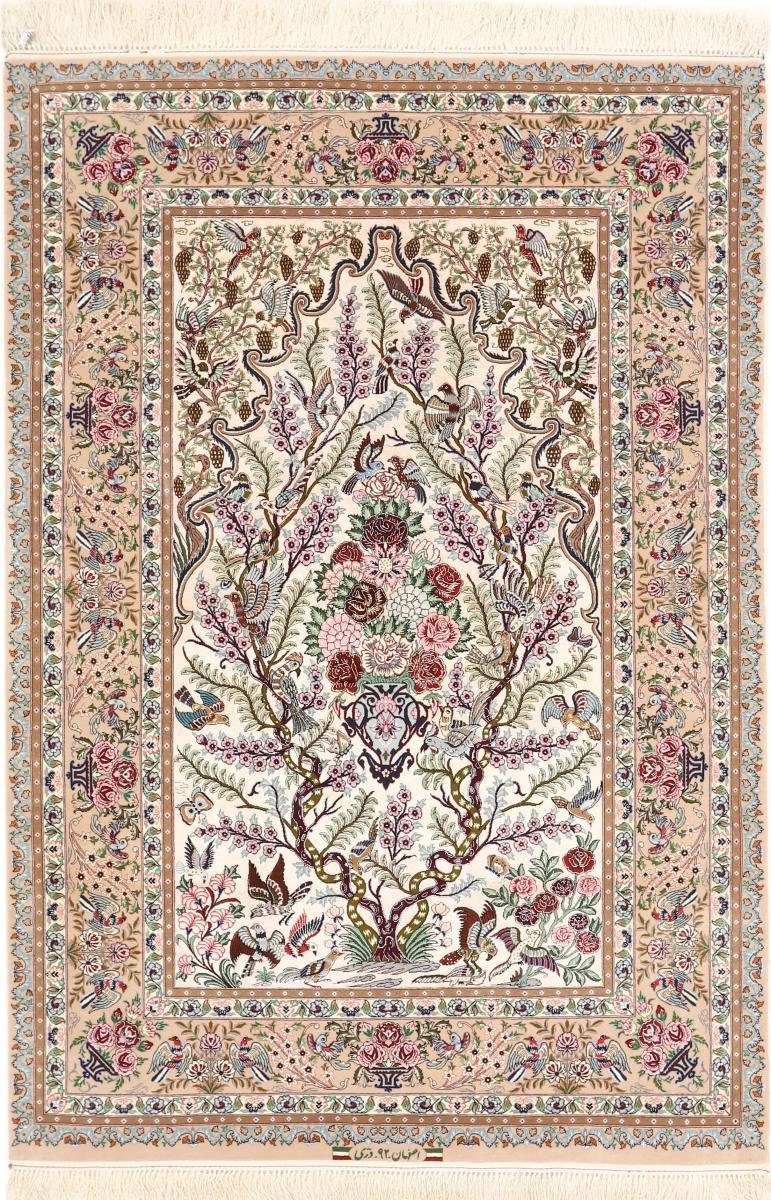 Orientteppich Isfahan Seidenkette 138x200 Handgeknüpfter Orientteppich, Nain Trading, rechteckig, Höhe: 6 mm