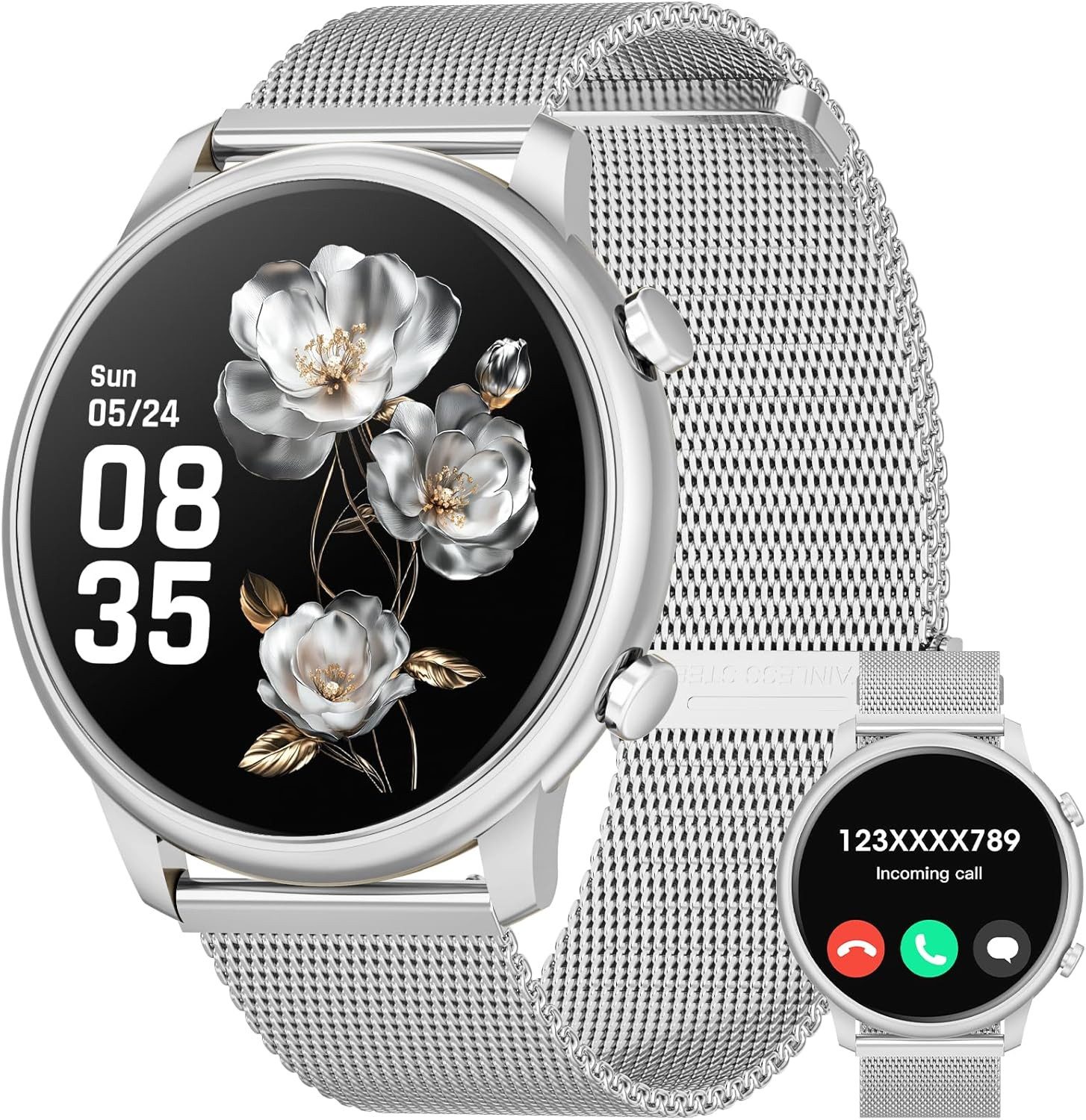 Hwagol Smartwatch (3,6 cm, android ios), Smartwatch Damen AMOLED Display Telefonfunktion IP68 Zyklustracking