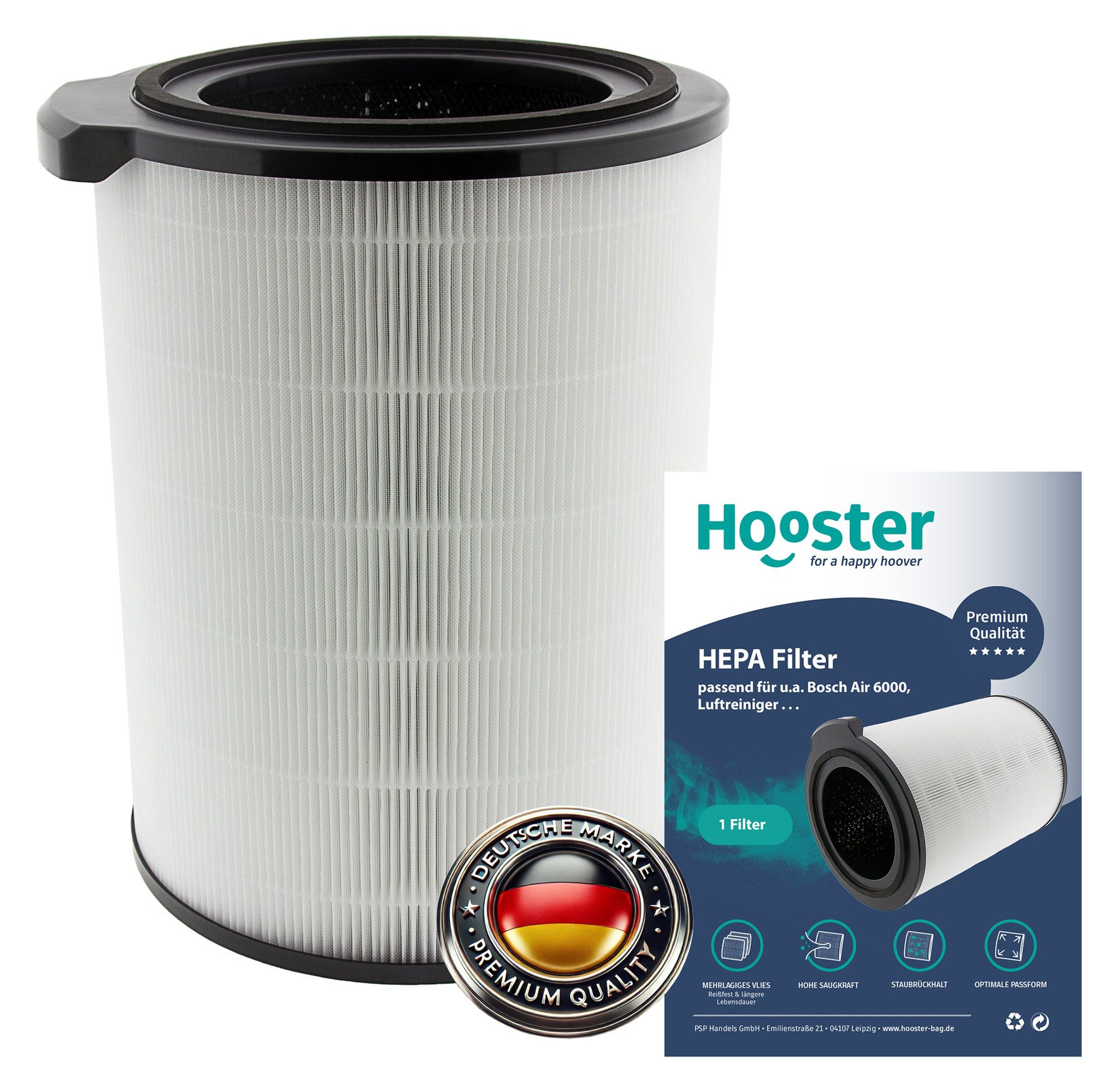 Hooster Luftfilter 1 Filter kompatibel mit Bosch Air 6000 Luftreiniger, 360° HEPA/Aktivkohle-Filter für eine optimale Luftreinigung