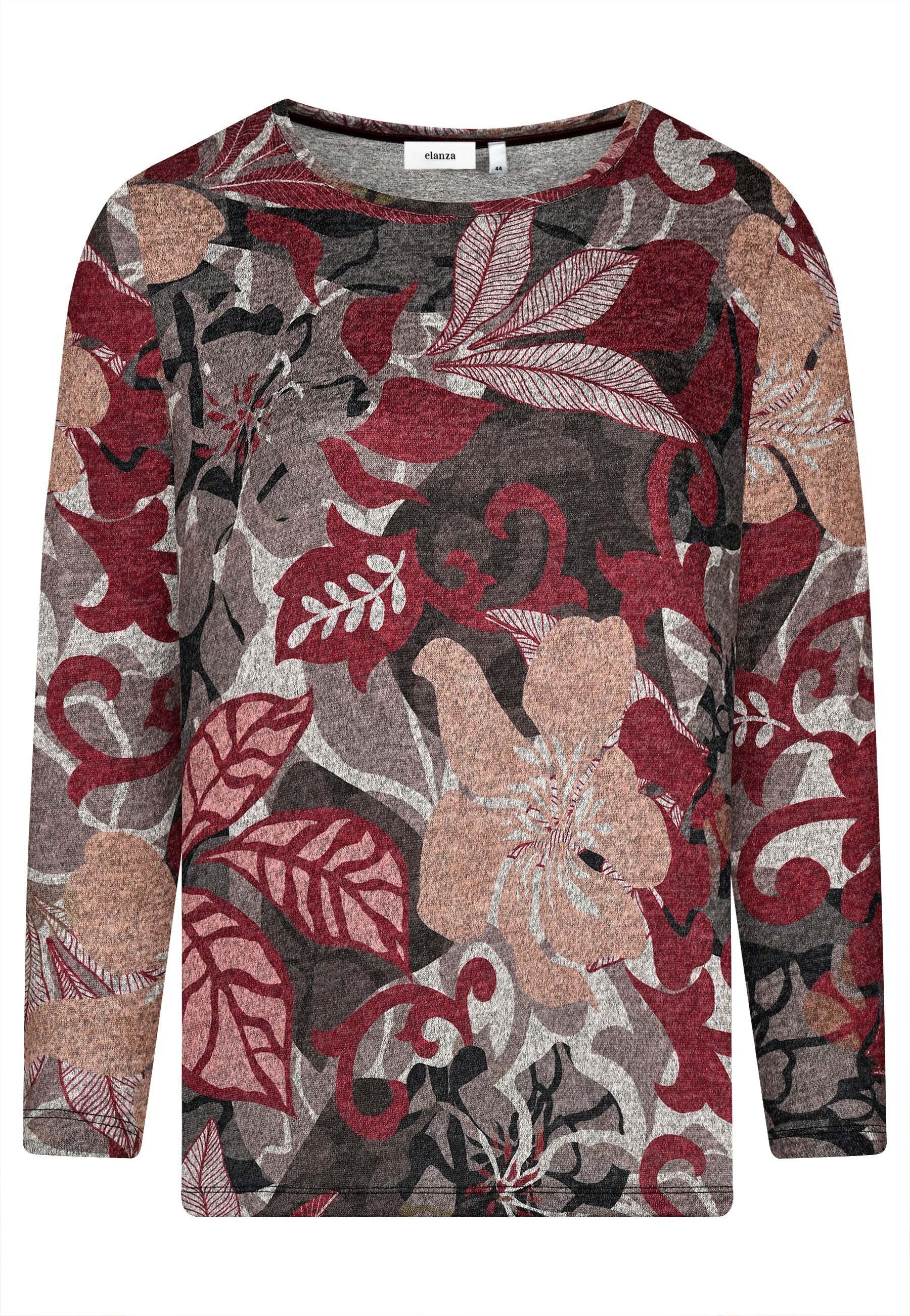 elanza T-Shirt Shirt mit floralem Print in Bordeaux/Braun (1-tlg) günstig online kaufen