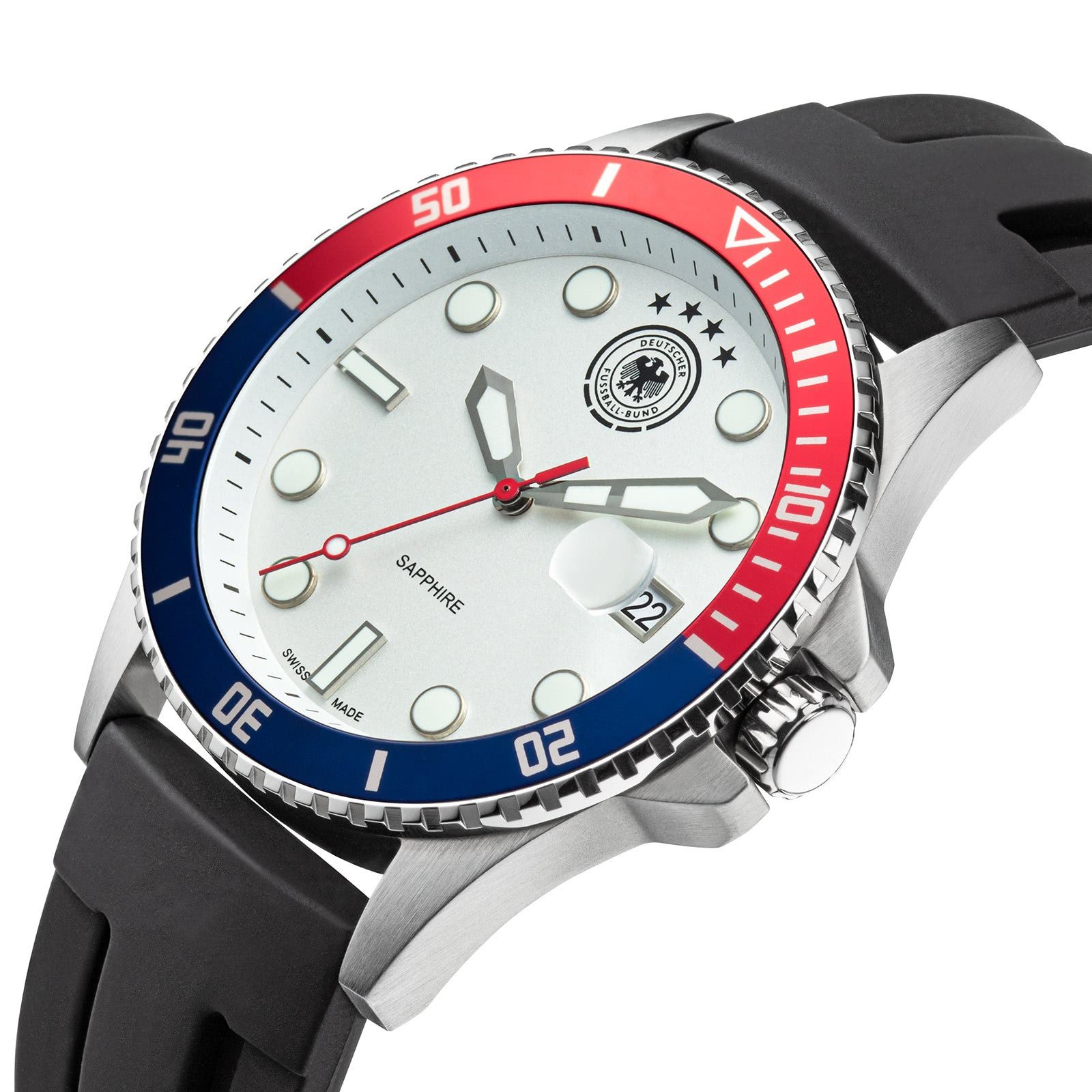 Deutscher Fußball-Bund Quarzuhr DFB Herrenuhr Silikon schwarz, (Analoguhr), Herrenuhr rund, groß (ca. 42mm), Silikonarmband schwarz, Fußball-Sport