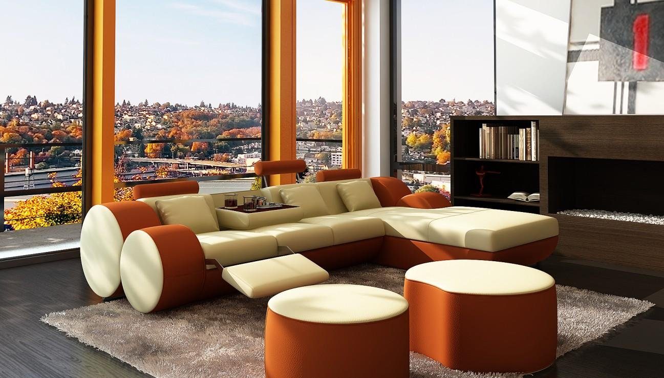 JVmoebel Ecksofa Ecksofa Sofa Leder Couch - Designer Couchgarnitur Sitz Polster, Made in Europe Orange