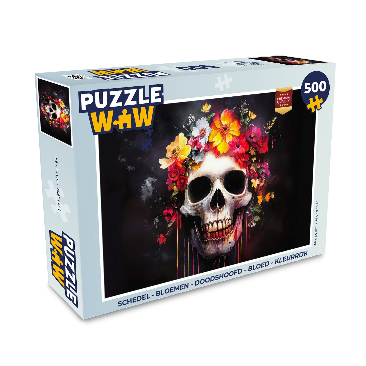 MuchoWow Puzzle Totenkopf - Blumen - Totenkopf - Blut - Bunt, 500 Puzzleteile, Foto-Puzzle, Bilderrätsel, Puzzlespiele, Spielzeug