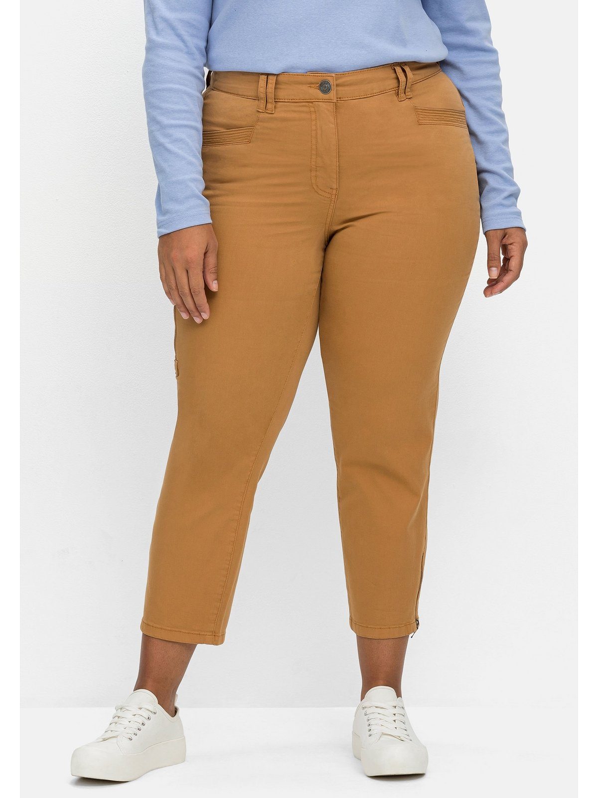 Sheego Stretch-Hose Große Größen aus Baumwoll-Twill mit Zipper-Details