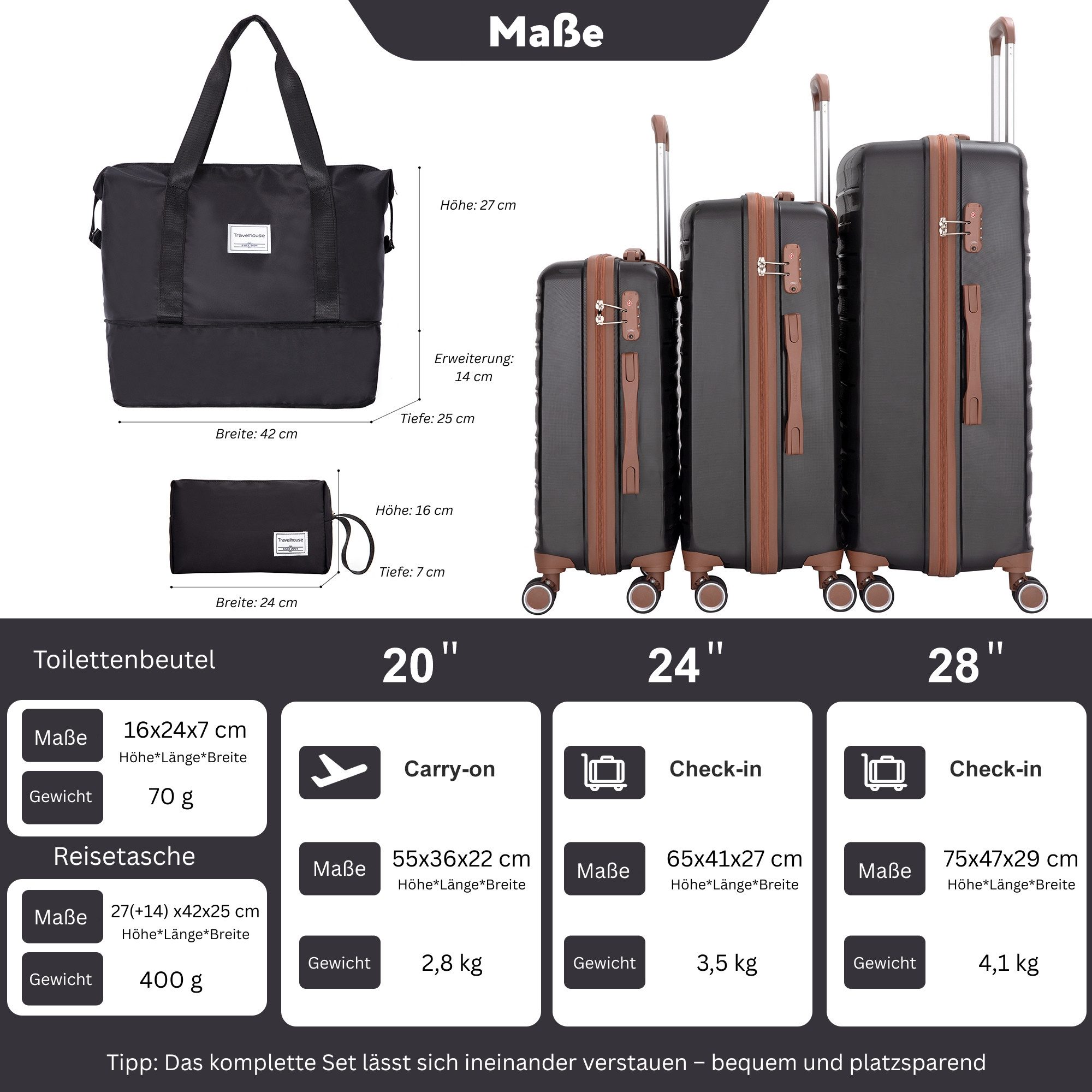 Travelhouse Trolleyset Ascona, 4 Rollen, (Spar-Set, 5 tlg., Hartschalen Tro günstig online kaufen
