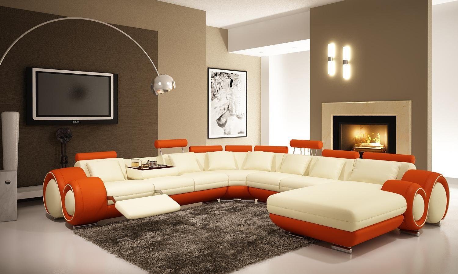 JVmoebel Ecksofa, Sofas U Form Sofa Couch Polster Garnitur Wohnlandschaft Design Ecksofa Orange