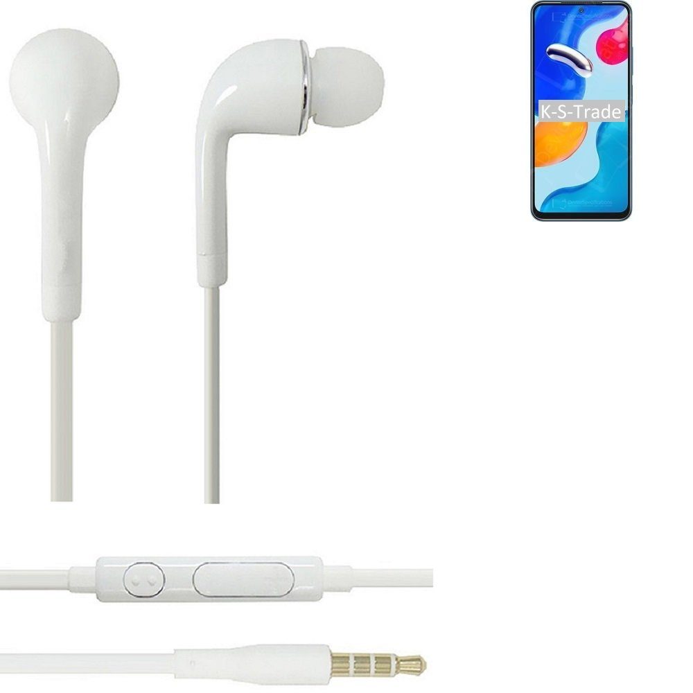 K-S-Trade für Xiaomi Redmi Note 11S Global In-Ear-Kopfhörer (Kopfhörer Headset mit Mikrofon u Lautstärkeregler weiß 3,5mm)