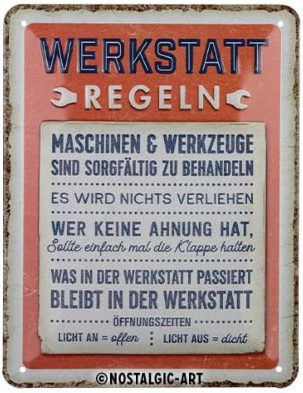 Nostalgic-Art Metallschild Nostalgic-Art - Blechschild 15x20 cm - Werkstattregeln