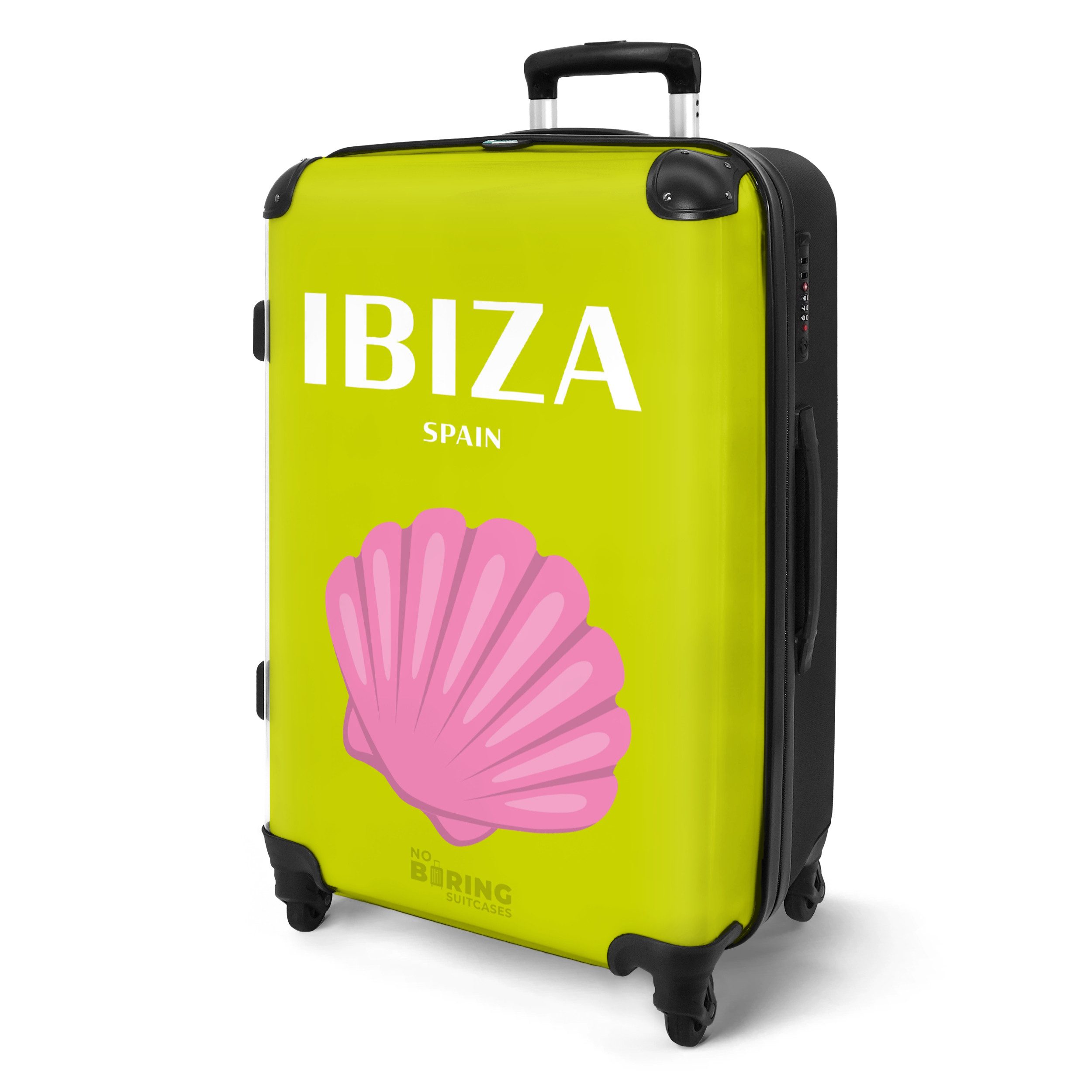 NoBoringSuitcases.com© Hartschalen-Trolley Grün mit Ibiza Spanien günstig online kaufen