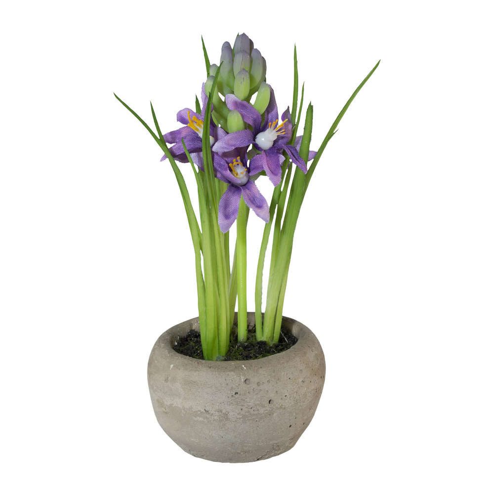 Kunstblume Kunstpflanze HYAZINTHE im Zementtopf. Ca 15cm. Lilie getopft. LILA, Gasper, Höhe 15.00 cm