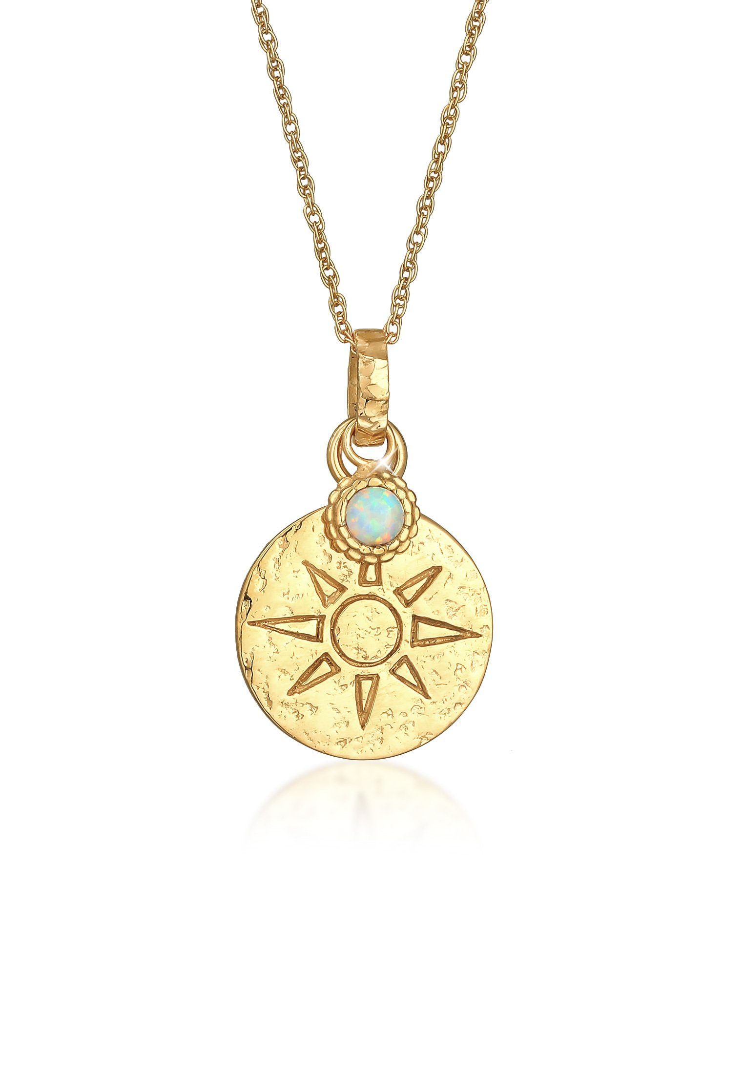 Elli Kette mit Anhänger Plättchen Sonne Antik Opal 925 Silber, Medaillon Gold