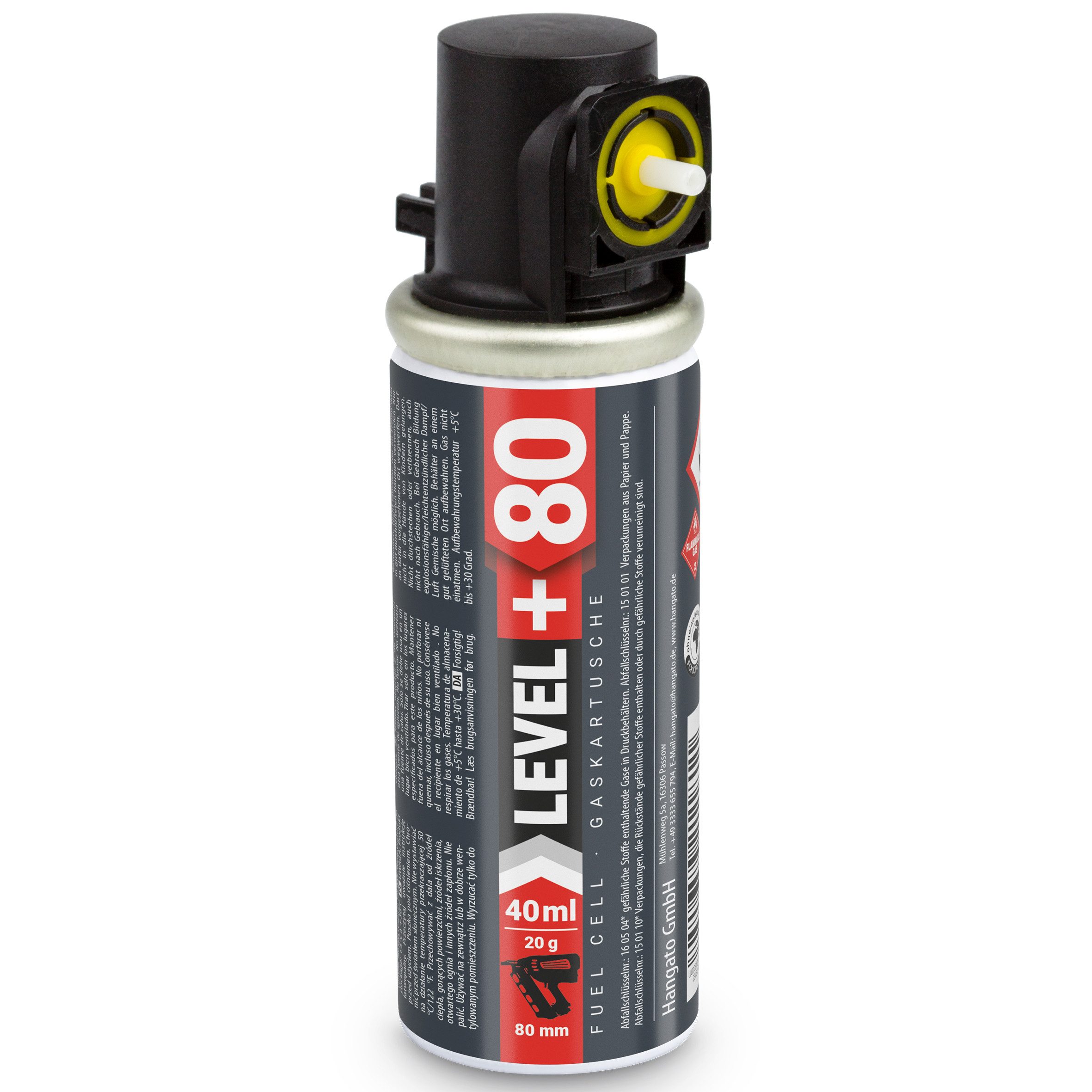 Level+ Gaskartusche LEVEL+ Gaskartusche 80mm 40ml Ersatzgas für Stiftnagler L+80 - 1 St.