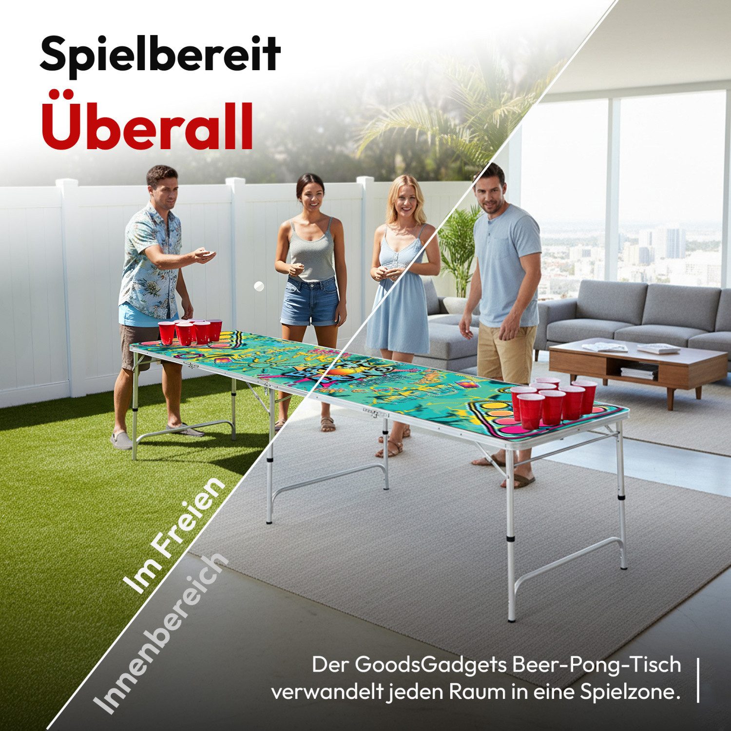Goods+Gadgets Spieltisch Klappbarer Bierpongtisch, (Hohenverstellbar & Kratzfest), Perfekt für Jede Party – Bild 4 von 5