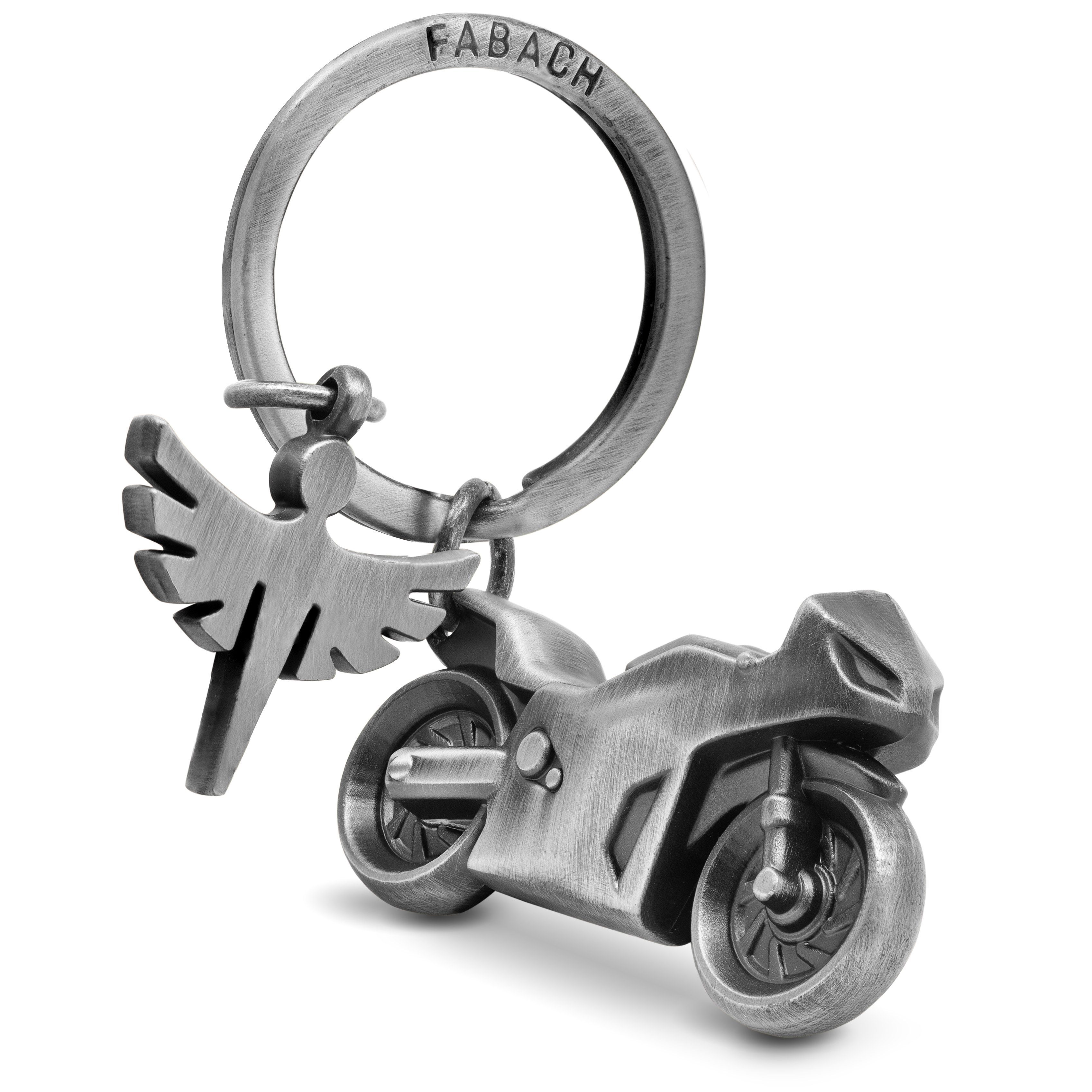 FABACH Schlüsselanhänger Motorrad Schlüsselanhänger Silber - Antique Motorradfahrer für Schutzengel