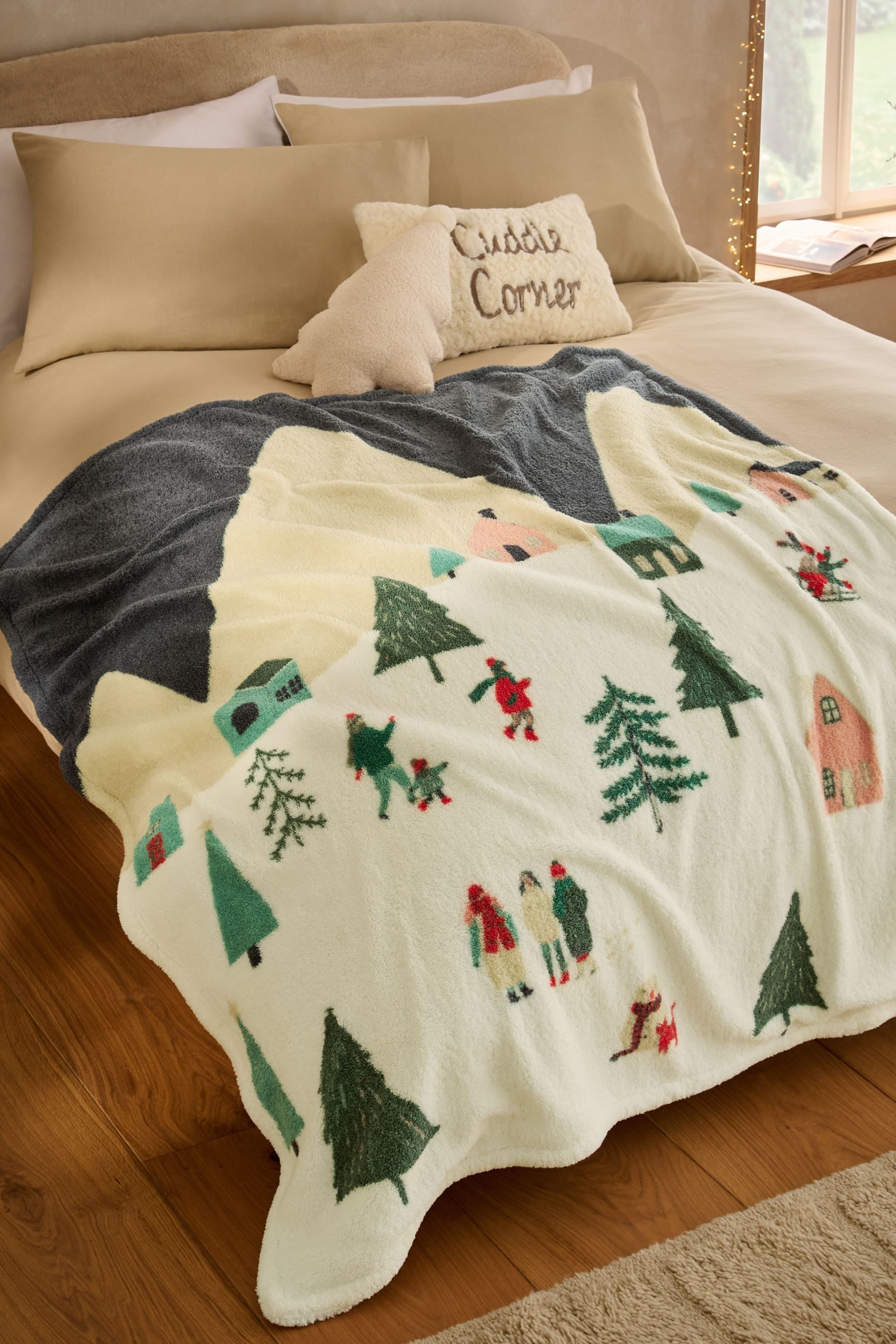 Überwurf Fleecedecke mit Winterszene, Next