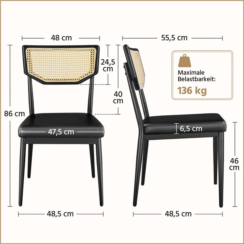 Esszimmerstuhl mit Rattan-Rückenlehne, schwarz Küchenstühle, Esszimmerstühle Yaheetech St), (2