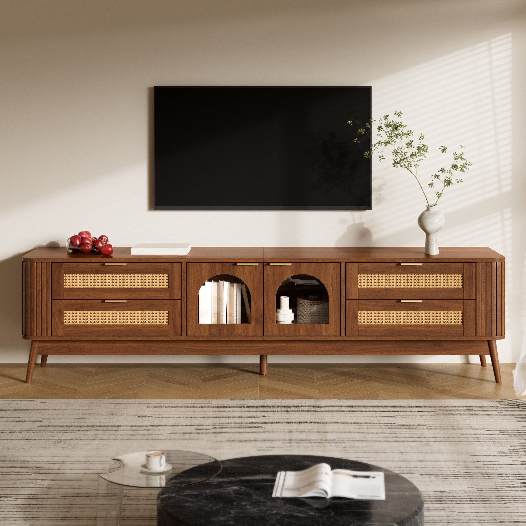 STILVORA Lowboard TV-Schrank mit LED-Beleuchtung Fernsehschrank mit vier Schubladen