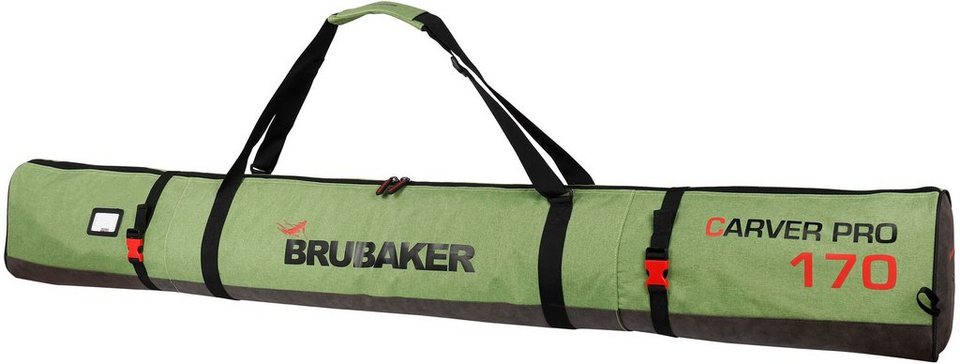 BRUBAKER Skitasche Carver Champion Weiß Orange Reißfester Ski Bag 170 cm oder 190 cm Gepolsterter Skisack für 1 Paar Ski und Stöcke
