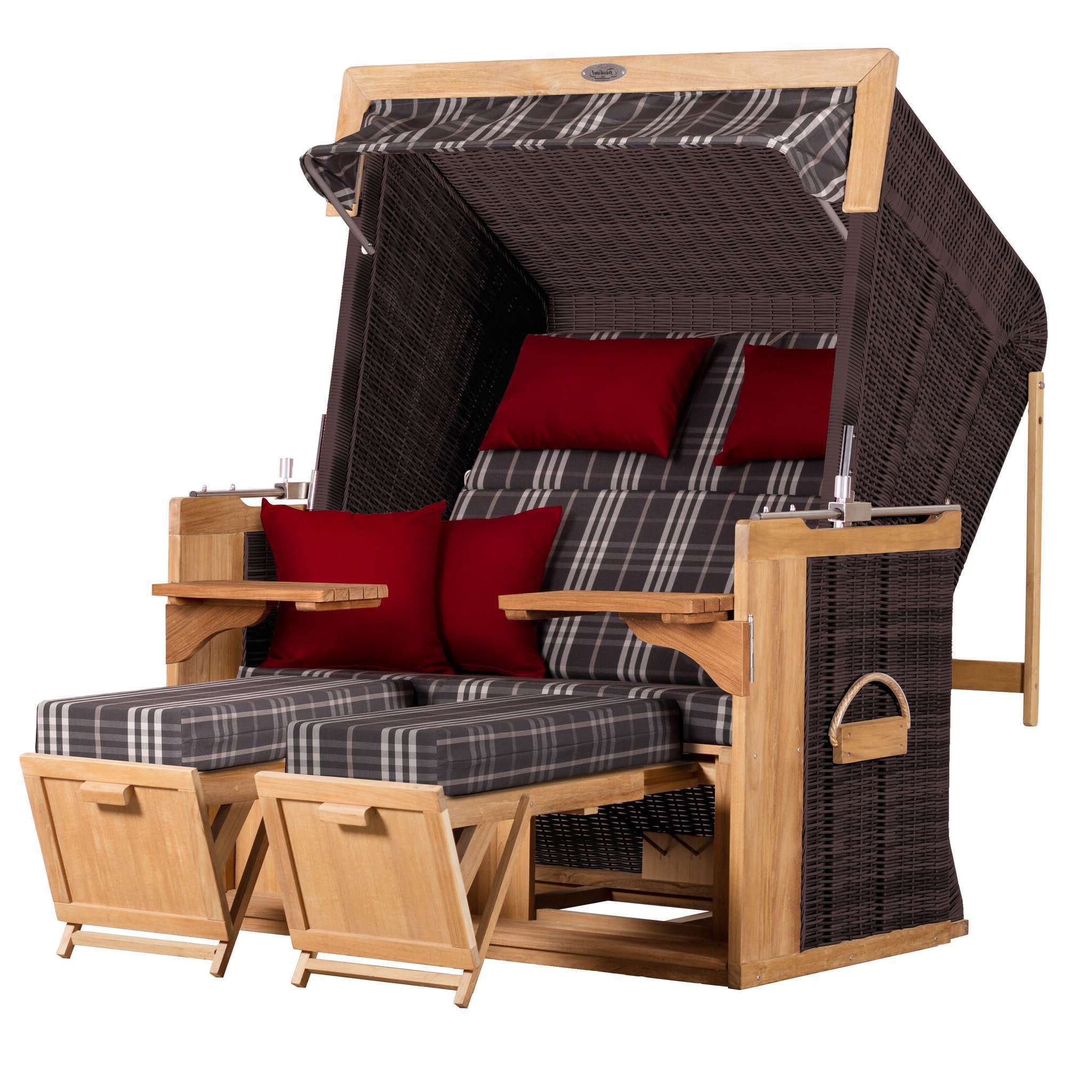 deVries PURE® Strandkorb Friesland Sylt XL - PE stone grey - Dessin 188, BxTxH: 135x90x165 cm, Volllieger, Nordsee-Strandkorb, (Strandkorb-Komplettset, 2-tlg., Strandkorb mit bequemer Polsterausstattung und inkl. Schutzhülle), Windschutzfolie, bequeme Kissenausstattung, Schutzhülle