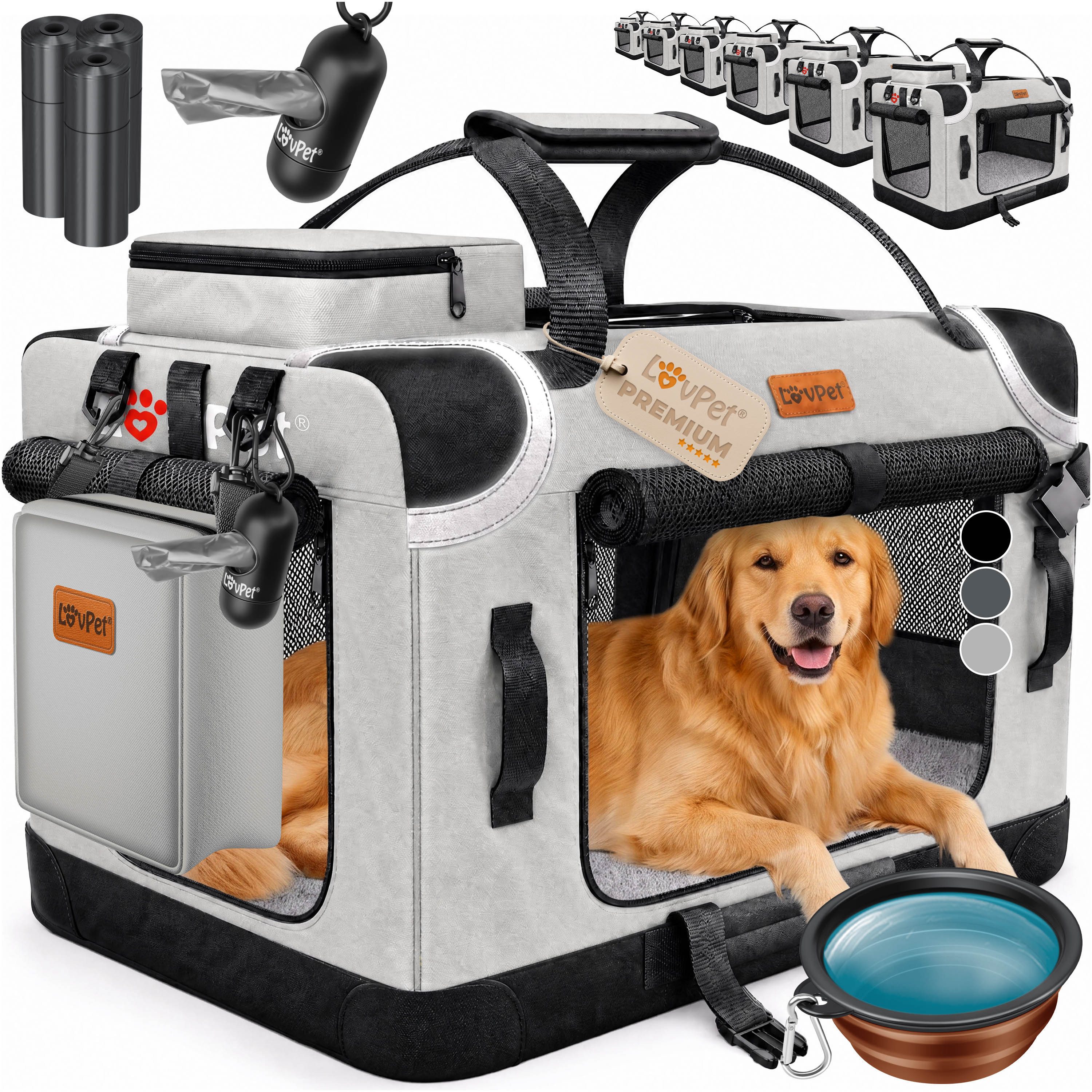 Lovpet Tiertransportbox bis 7 kg, Hundebox Hundetransportbox faltbar Inkl.Hundenapf Transport