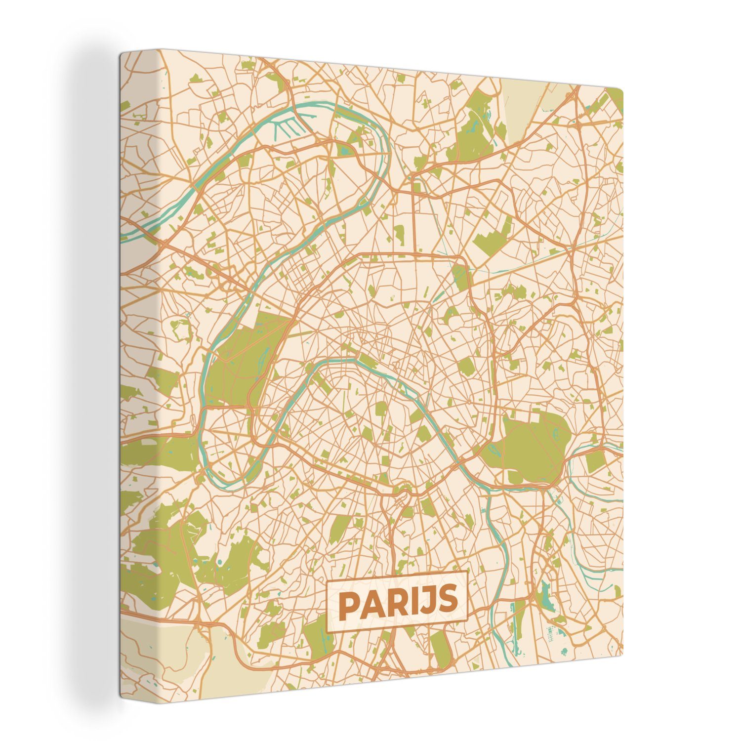 Paris - (1 Leinwandbild Vintage Wohnzimmer St), Stadtplan - Karte, - Schlafzimmer Bilder für Leinwand OneMillionCanvasses®