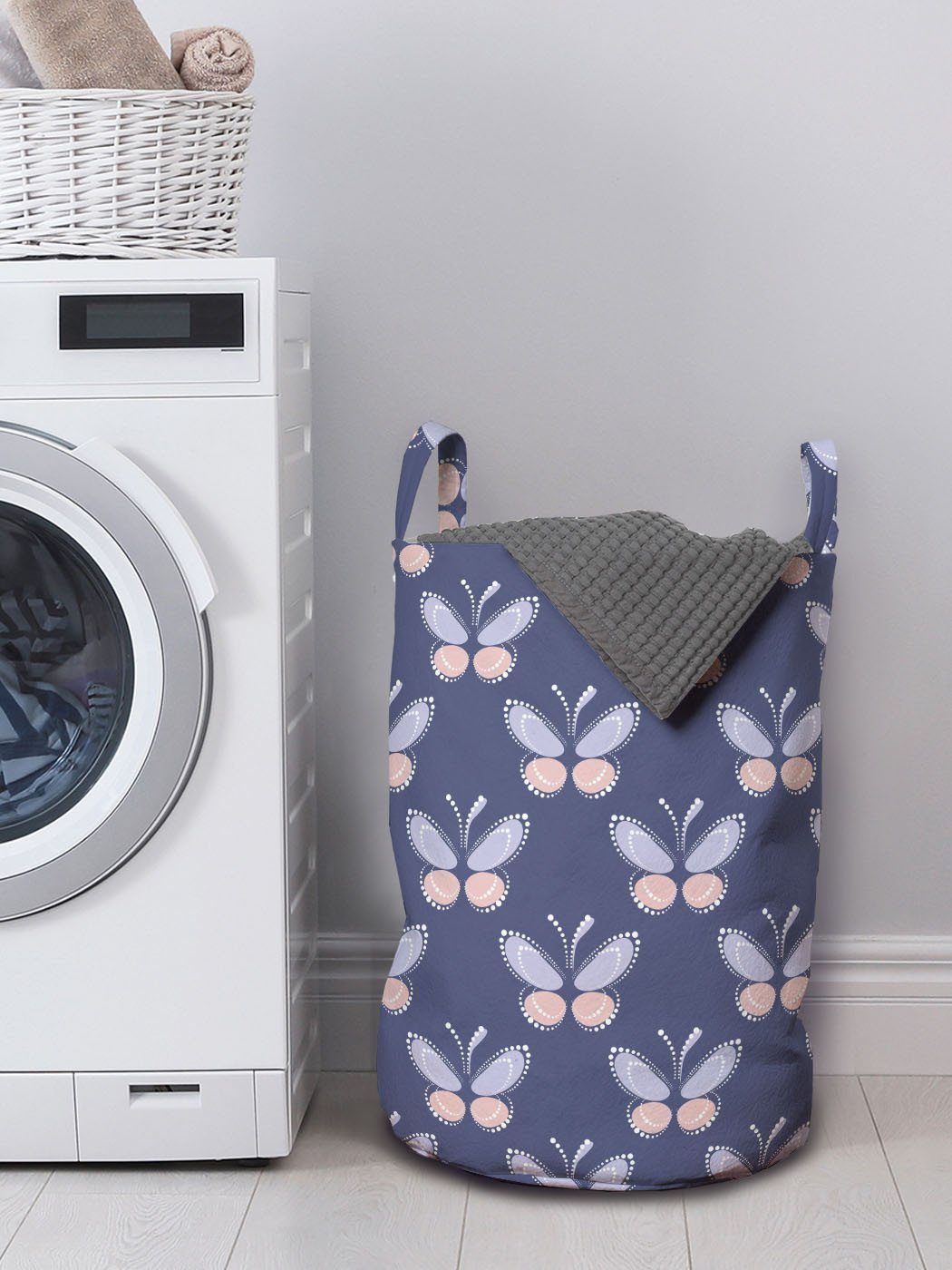 Kordelzugverschluss Pastellton Motte Frühlings-Schmetterlinge Wäschesäckchen mit Wäschekorb Abakuhaus für Waschsalons, Griffen