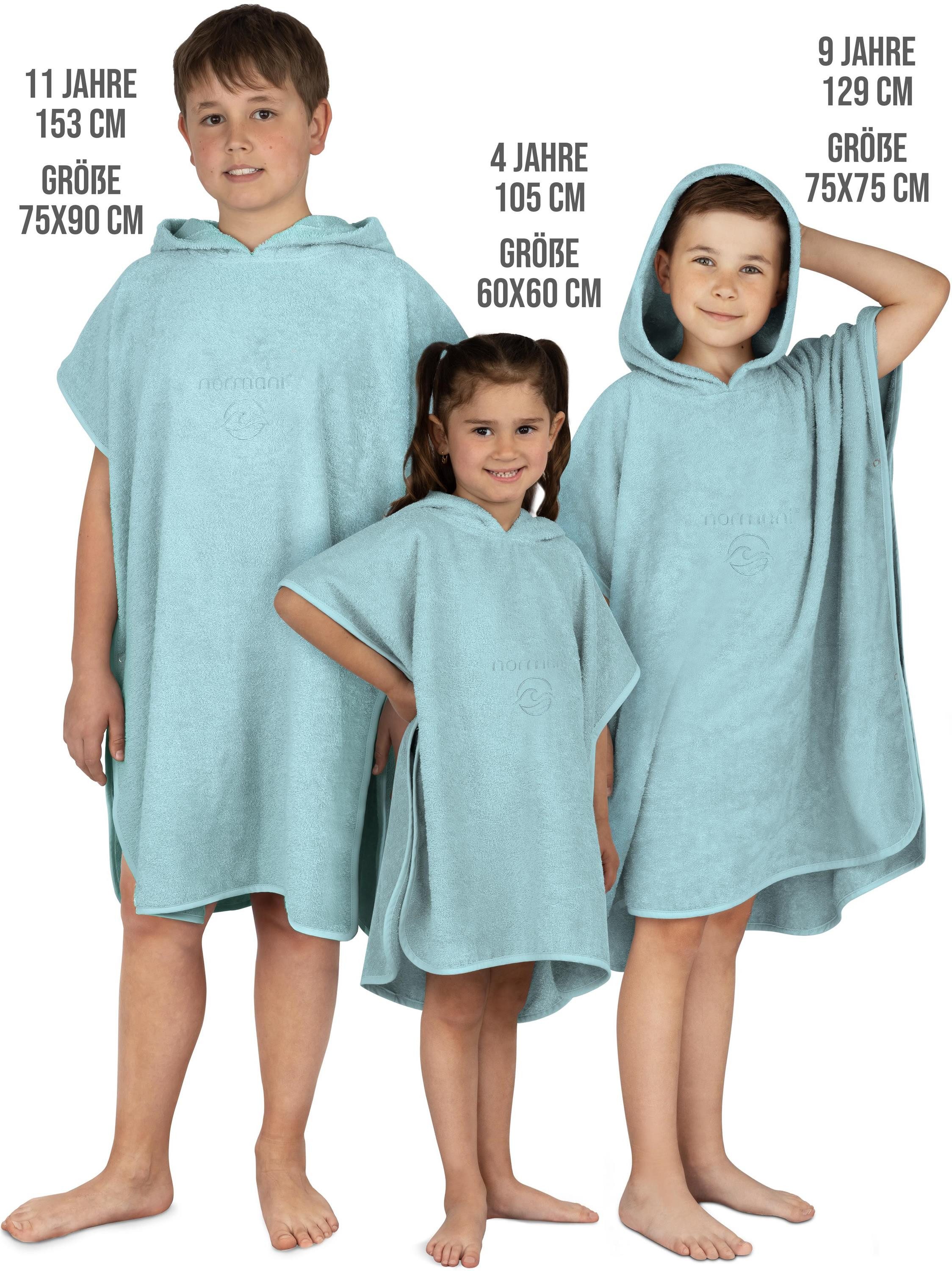 normani Badeponcho Badeponcho aus Bio-Baumwolle für Kinder, Bio-Baumwolle, Kapuze, Schlupf, Kinderbademantel mit Kapuze Strandponcho – Bild 2 von 5