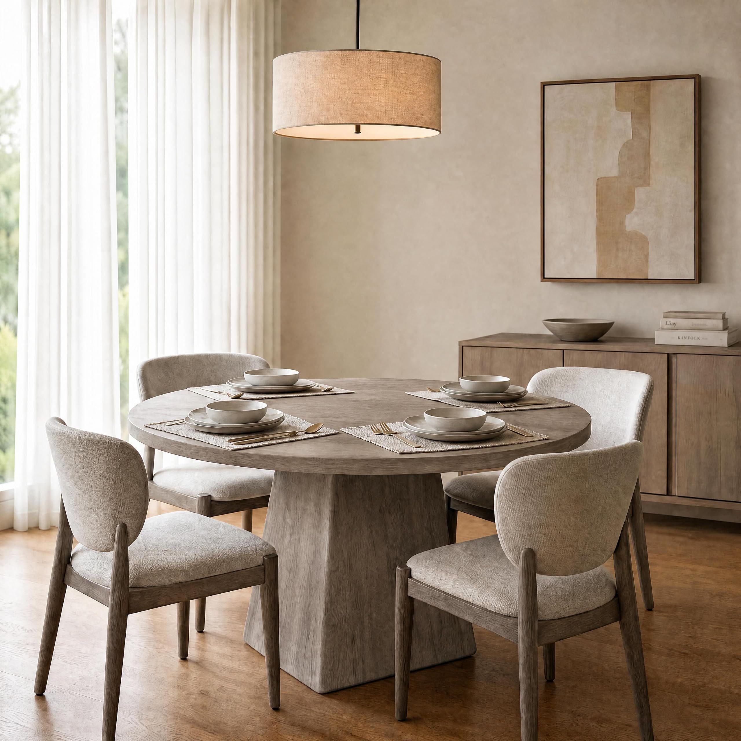GarveeMore Esstisch Runder Küchentisch 120cm Beistelltisch Wohnzimmertisch Säulen-Esstisch (1-St), dicke Tischplatte und quadratischer Fuß, Bietet Platz für 4–6 Personen