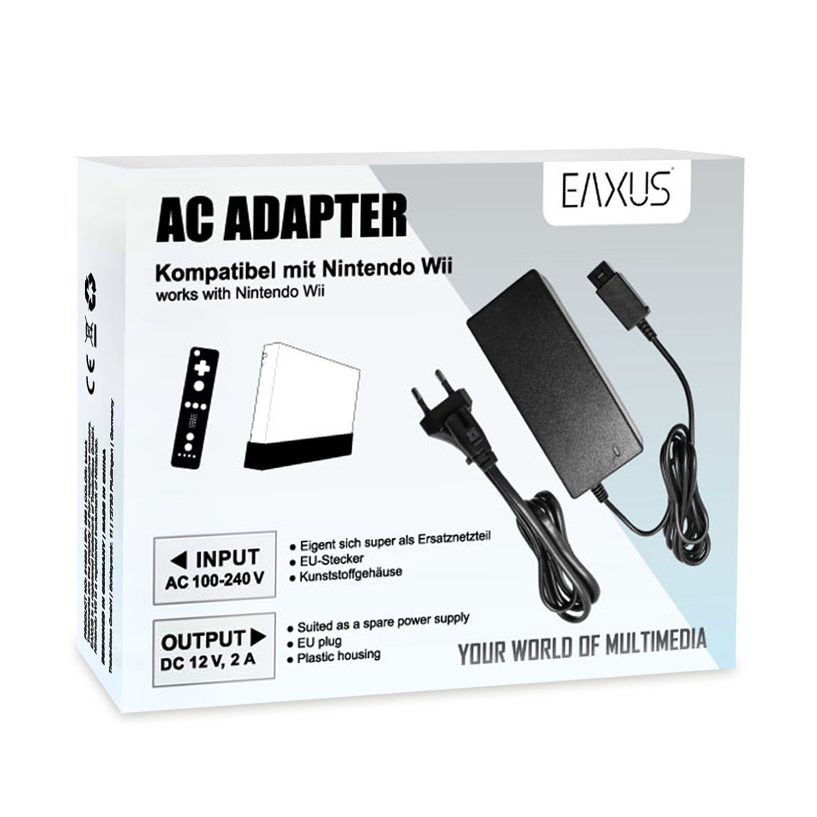 EAXUS Netzteil für Nintendo Wii & Wii mini Spielkonsolenzubehörkabel, (210 cm), 2,1 Meter Kabellänge