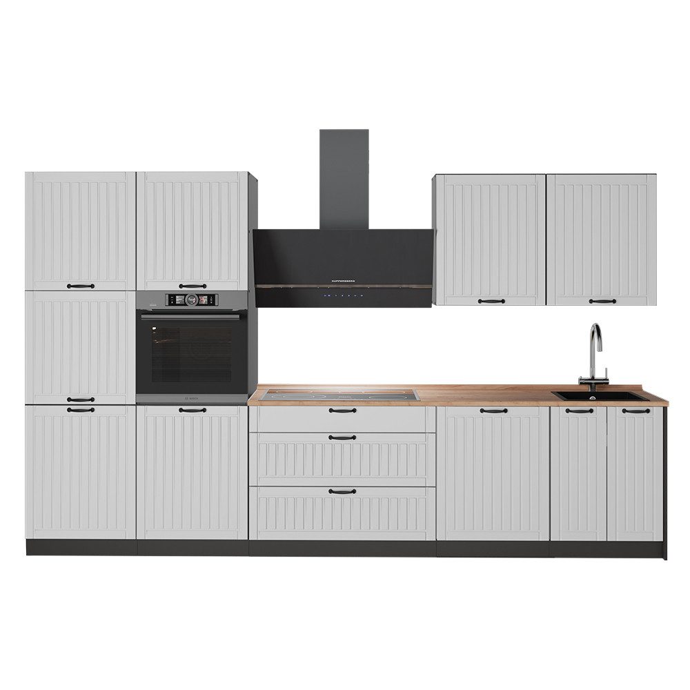 Vicco Küchenzeile Fame-Line, Weiß Landhaus/Anthrazit, 340 cm, AP Eiche