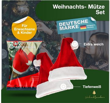 Weihnachtswunder® Bommelmütze 2er Samt Weihnachtsmütze Nikolausmütze rot - Weihnachten (2 Stück) weicher Samt
