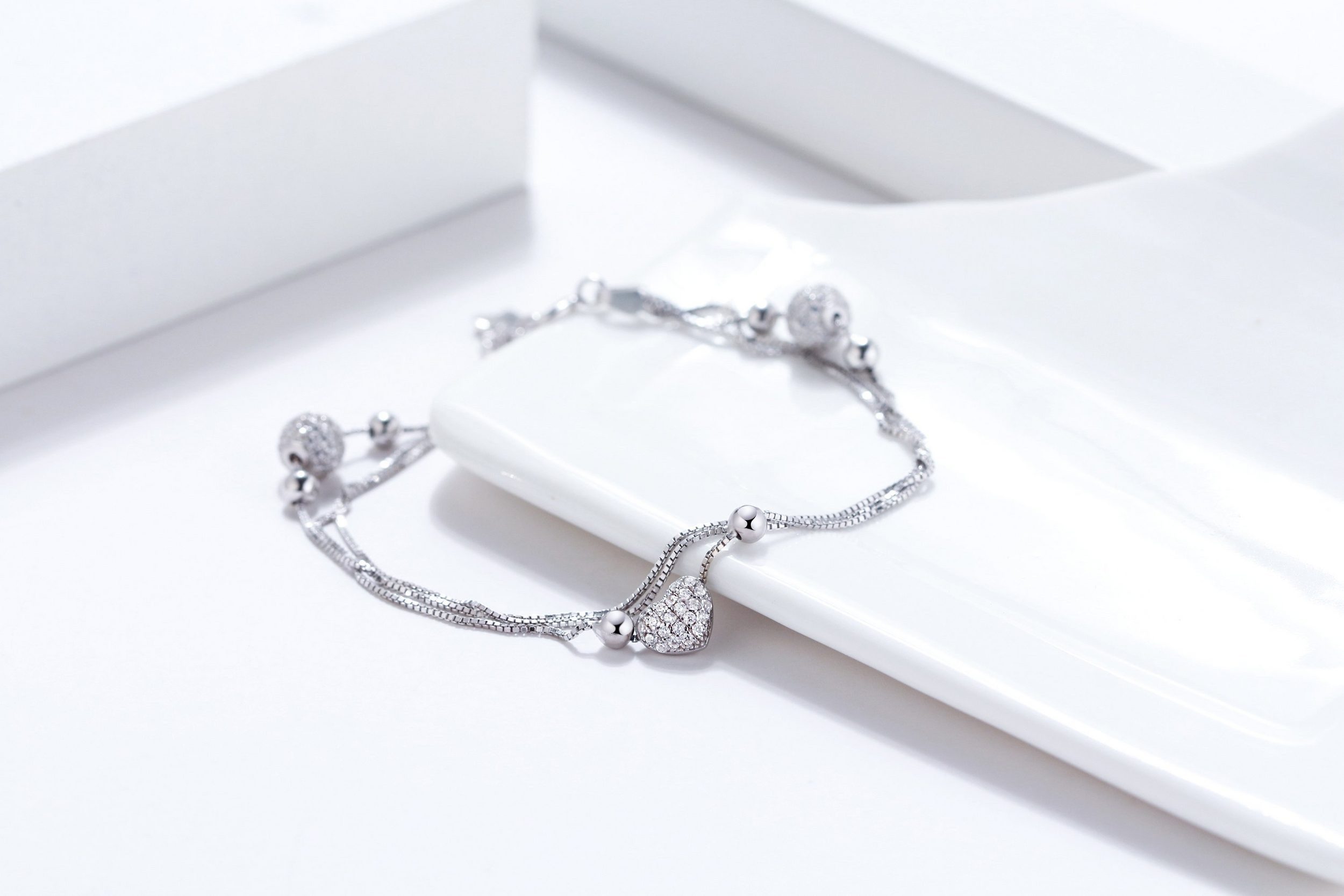 Lisandra Scott Silberarmband 925 Sterling Silber Damenarmband Herz-Perlen M günstig online kaufen