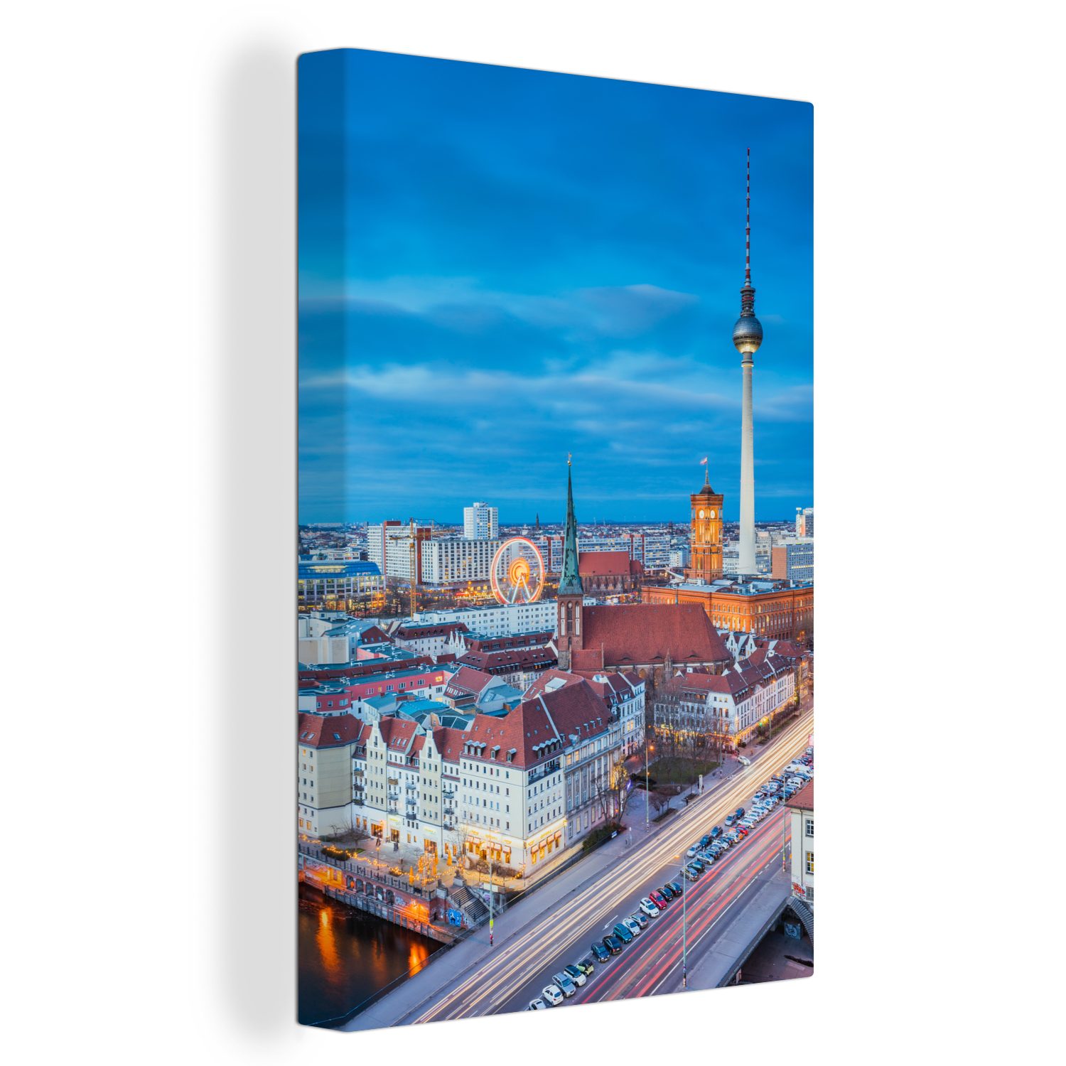 (1 cm - bespannt Zackenaufhänger, fertig inkl. - Berlin St), Gemälde, 20x30 Skyline Deutschland, OneMillionCanvasses® Leinwandbild Leinwandbild
