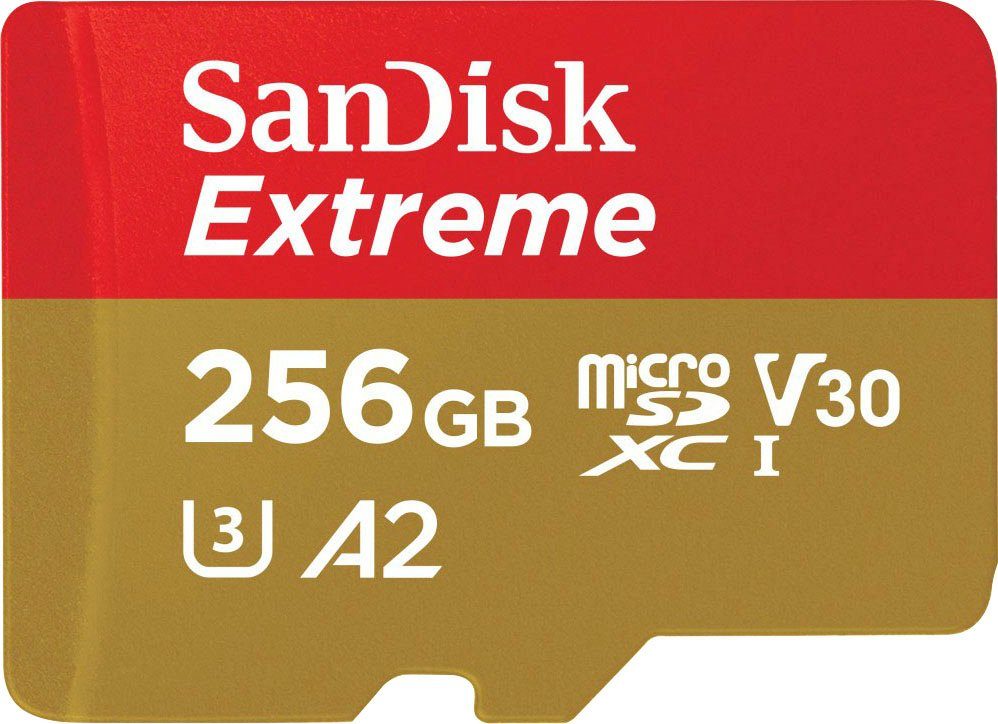 Sandisk Extreme® microSDXC™-UHS-I-Karte Speicherkarte (256 GB, Video Speed Class 30 (V30)/UHS Speed Class 3 (U3), 190 MB/s Lesegeschwindigkeit)